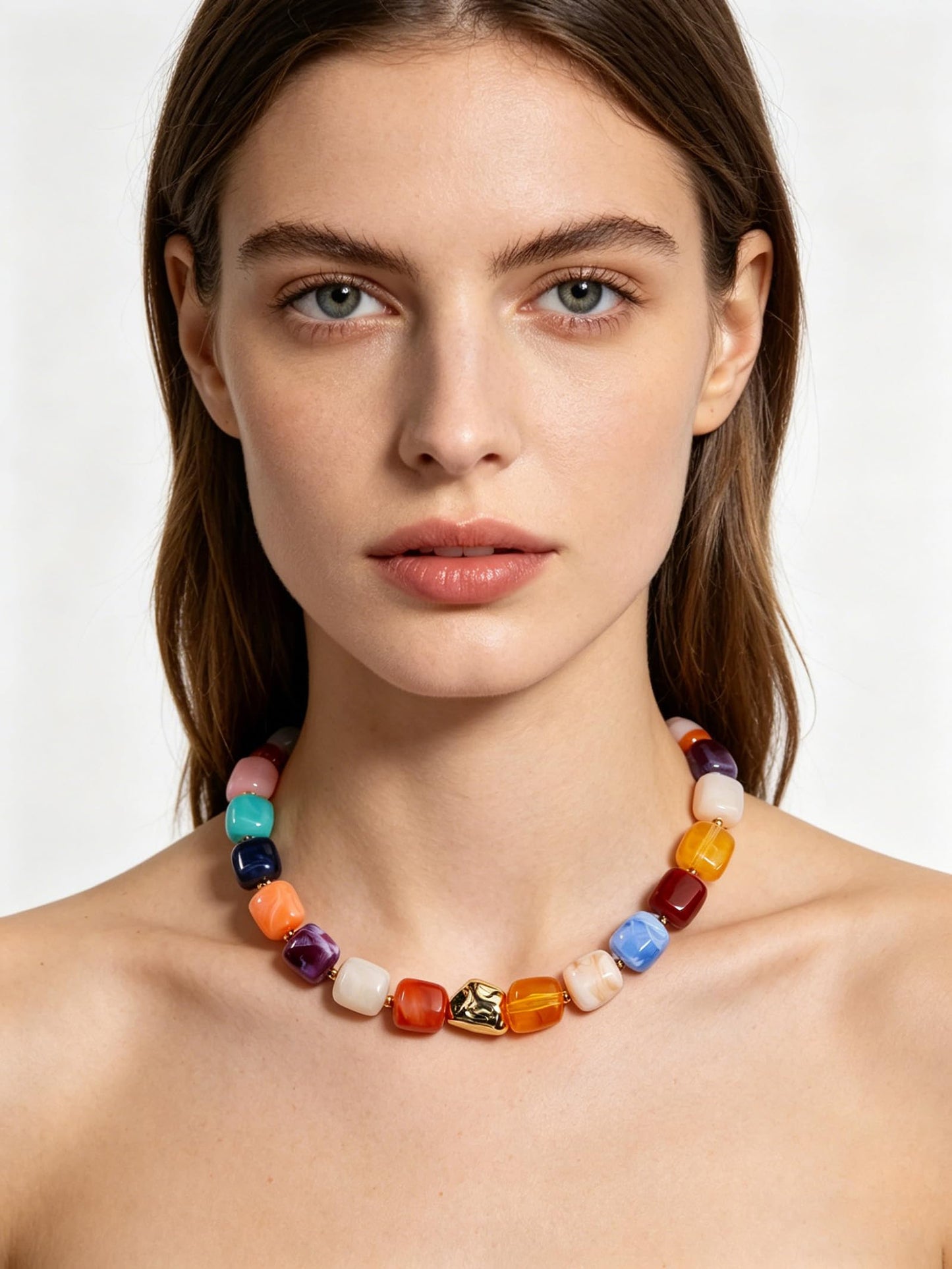 joymiao Boho Necklaces for Women Colorful Chunky Beaded Necklace Resin Beaded Choker Necklace Summer Necklaces Beach Jewelry Gifts