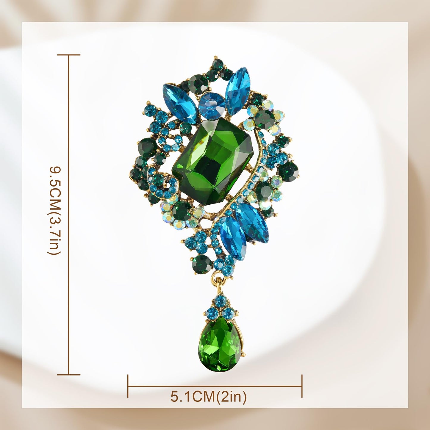 YOQUCOL Retro Green Austrian Crystal Big Brooch Pin for Women Large Flower Water Drop Shape Brooches Lapel Pins for Sweater,Coat Dress Accessories -106