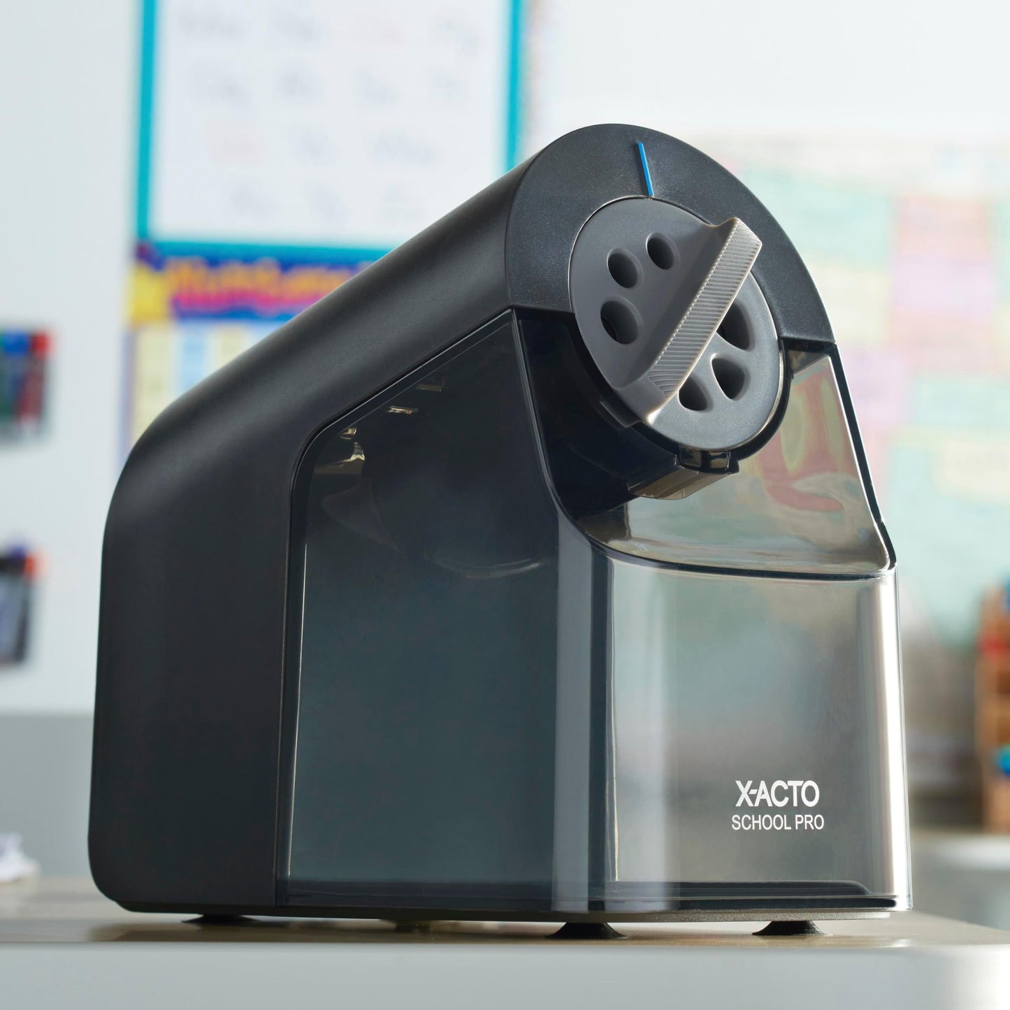 X-ACTO Pencil Sharpener, School Pro Electric Pencil Sharpener, With Six Size Dial, XL Shavings Bin, Black, 1 Count - Heavy Duty, Teacher and School Supplies