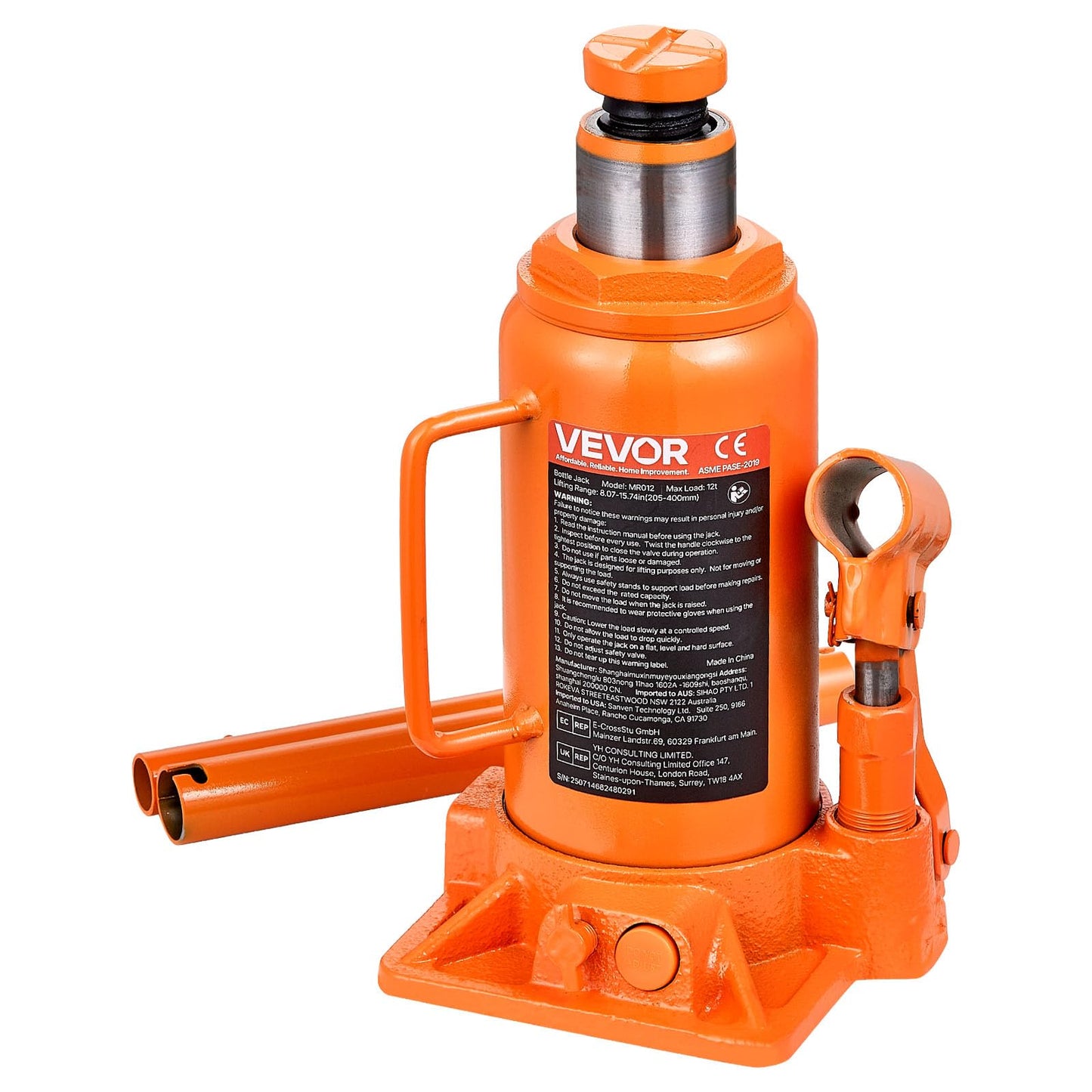 VEVOR Hydraulic Bottle Jack, 12 Ton/24000 lbs All Welded Car Hydraulic Jack, Features 7.5-14 in Lifting Range & 3-Section Long Handle, for Pickup Truck, Truck, RV, Auto Repair Industrial Engineering