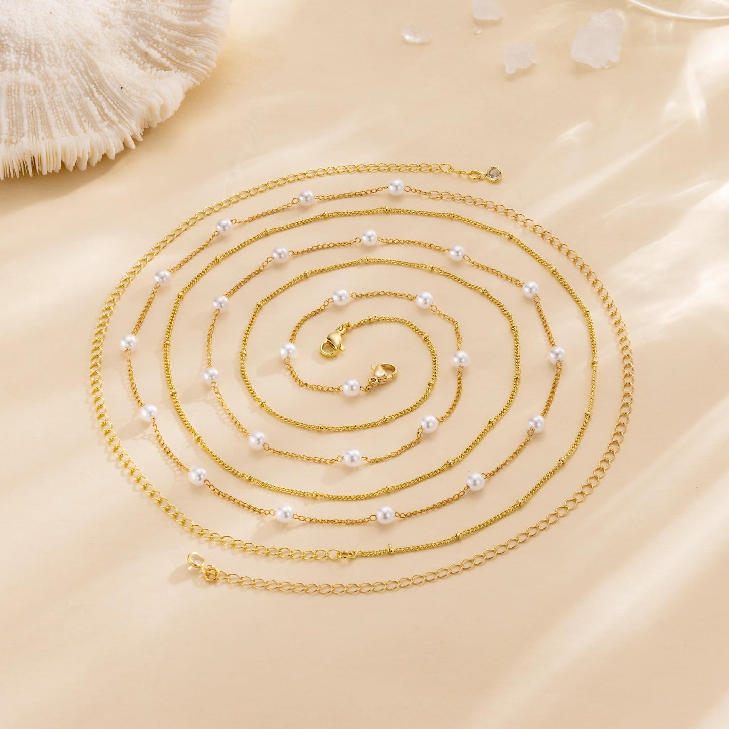 CHESKY Gold Waist Chain for Women Trendy, Dainty 14k Gold Plated Layered Belly Chain Adjustable Waterproof Body Chain Waist Beads for Womens Pearl Beads Chain Dainty Body Chain Jewelry for Women