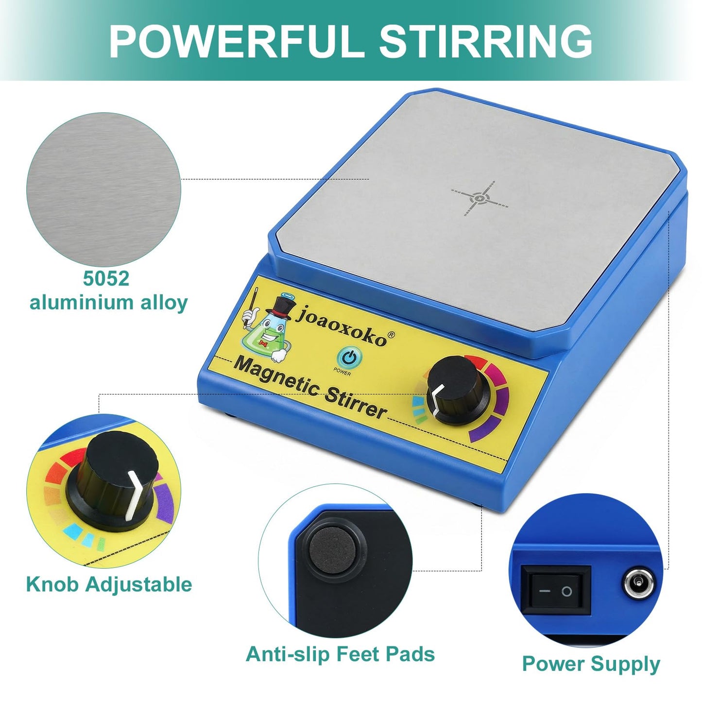 joaoxoko Magnetic Stirrer with 4 Stir Bars, Stir Plate with Stir Bar Retriever,3000ml Max Capacity No Heating 100-3000RPM, Portable Mixer for Yeast Starter/Chemistry/School (6)