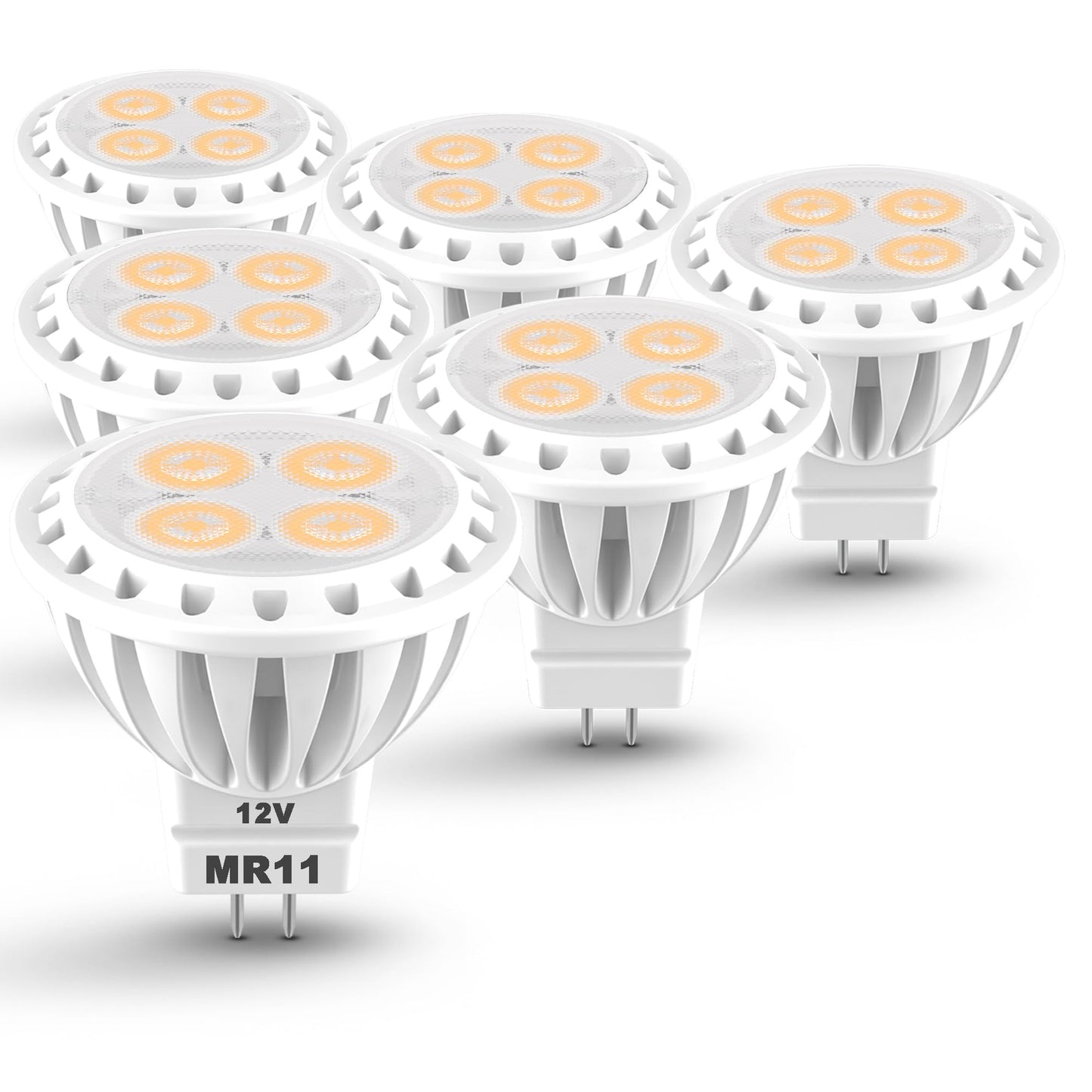 ALIDE 3W MR11 LED Light Bulbs, 12v 20w 35w Replacement, Low Voltage Fiber Optics Christmas Tree Outdoor Landscape Bulb, G4/GU4/GZ4 Bi-Pin Base, Soft Warm White 2700K, Non-Dimmable, 6Pack