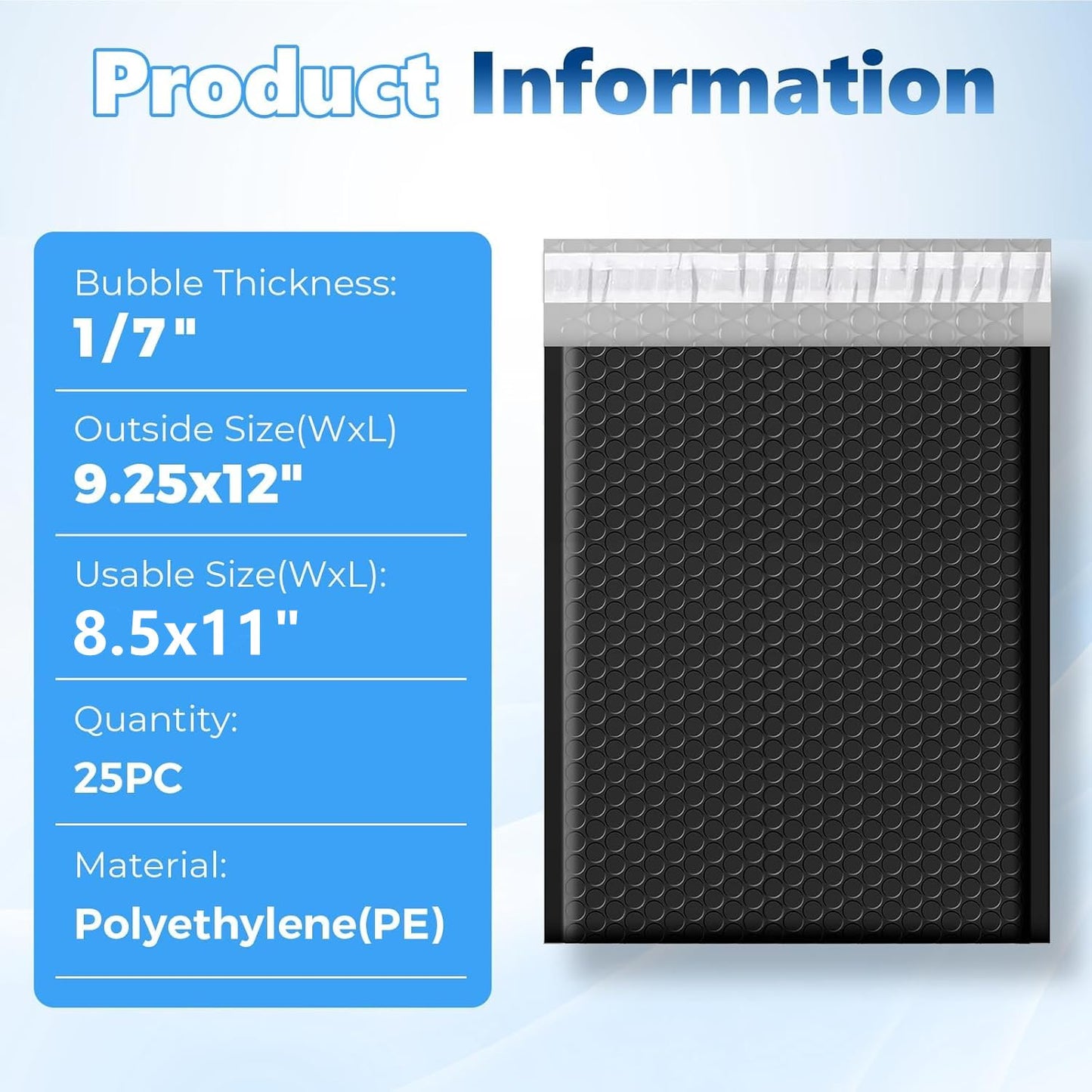 Metronic Extra Deep Bubble Mailers Usable Size 8.5x11" 25 Pack Padded Envelopes 9.25x12" Opaque Self Seal Adhesive Waterproof bubble envelopes Shipping Bag for Books,DVD,Small Business,Black,#2