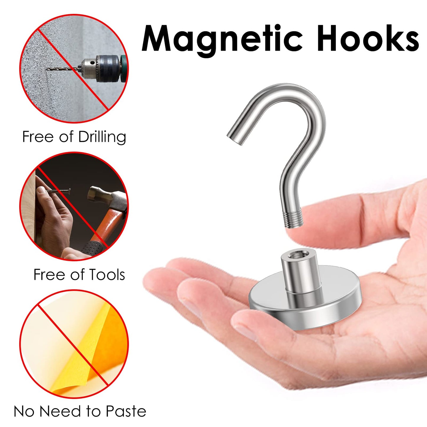 GREATMAG Magnetic Hooks Heavy Duty, 110 lbs Strong Hooks for Hanging, Magnets with Hook for Cruise Cabins, Grill, Fridge, Pack of 12