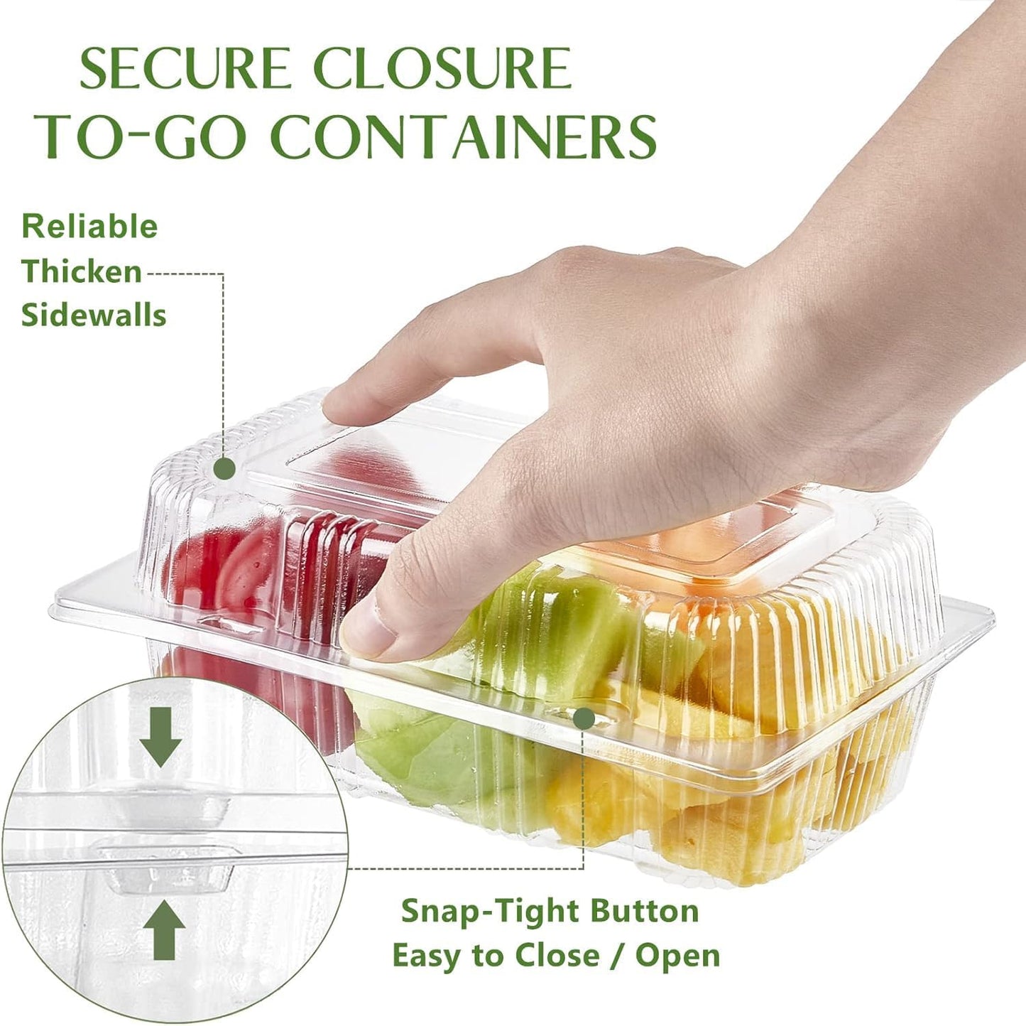 TOFLEN Disposable Sturdy Plastic Hinged Food Containers with Clear Lids (80 Pack) Clamshell Take Out Loaf Containers 7.2x4.7x3 Inches To Go Dessert Box Cake Slice Salad Pastry Sandwich Container