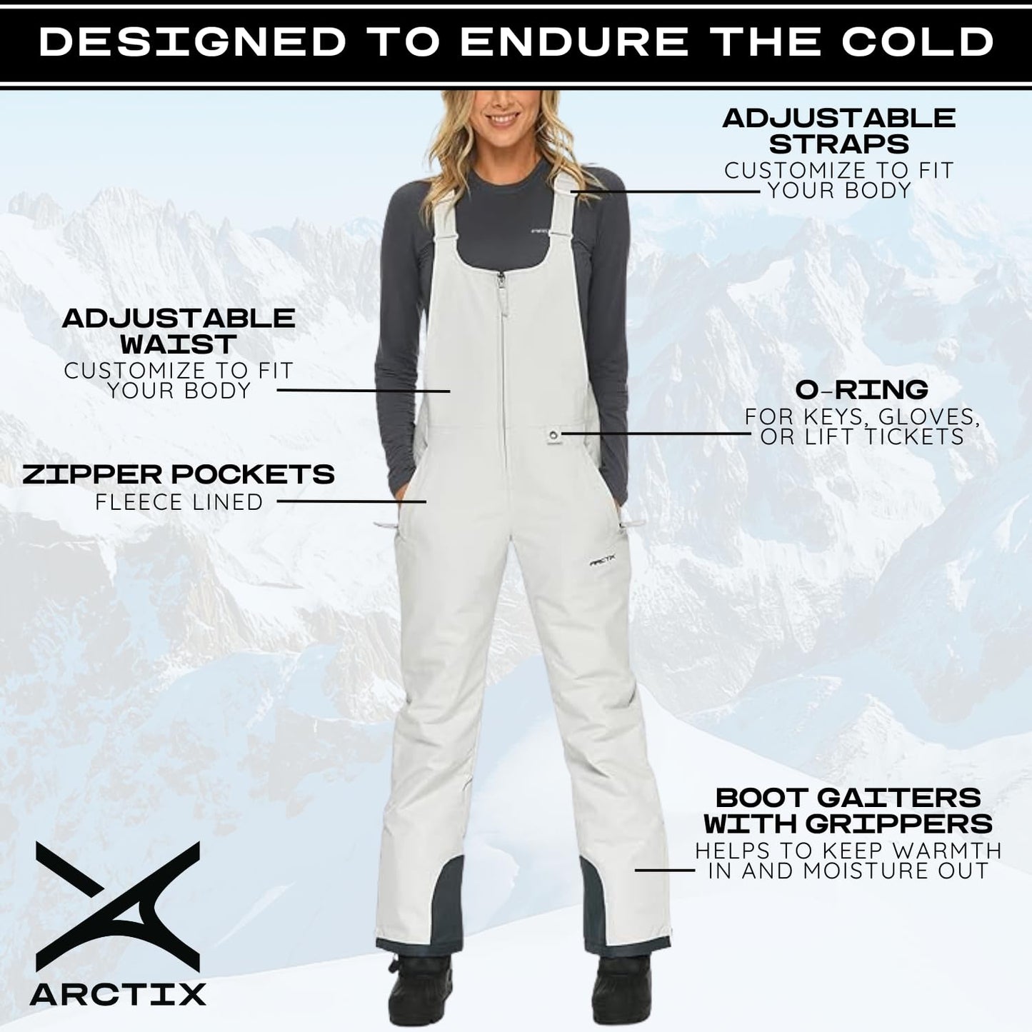 Arctix Women's Essential Insulated Bib Overalls, Quiet Grey, 2X