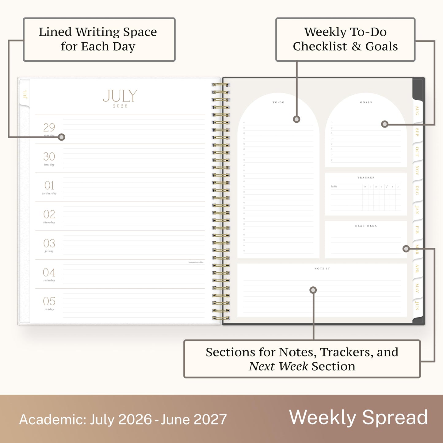 Blue Sky Life Note It 2026-2027 Academic Year Weekly and Monthly Planner, July 2026 - June 2027, 8.5” x 11”, Flexible Cover, Laminated Tabs, Wirebound, Storage Pocket, Hannah