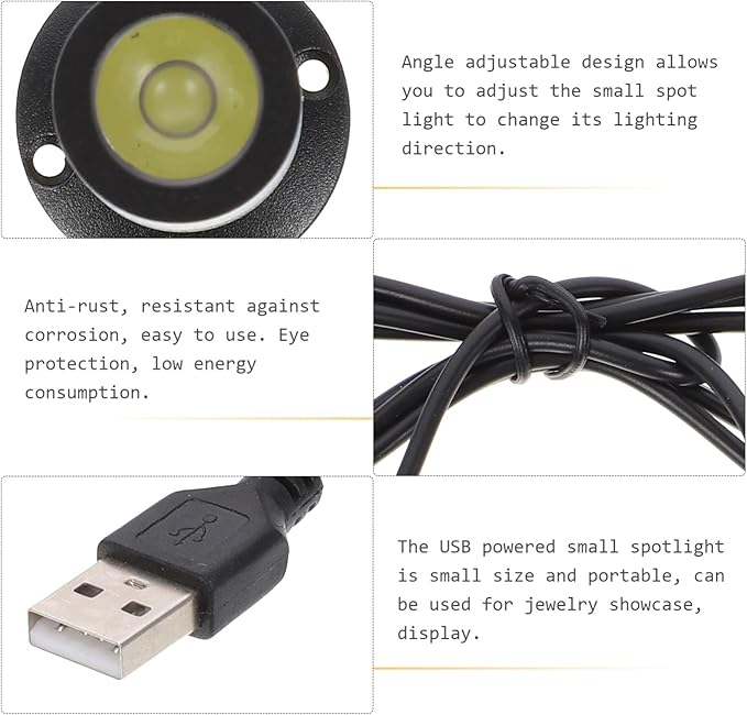 Uonlytech USB Powered Small Led Spotlight for Jewelry Showcase Under Cabinet Lighting Indoor Mini Adjustable Angle Display Lamp