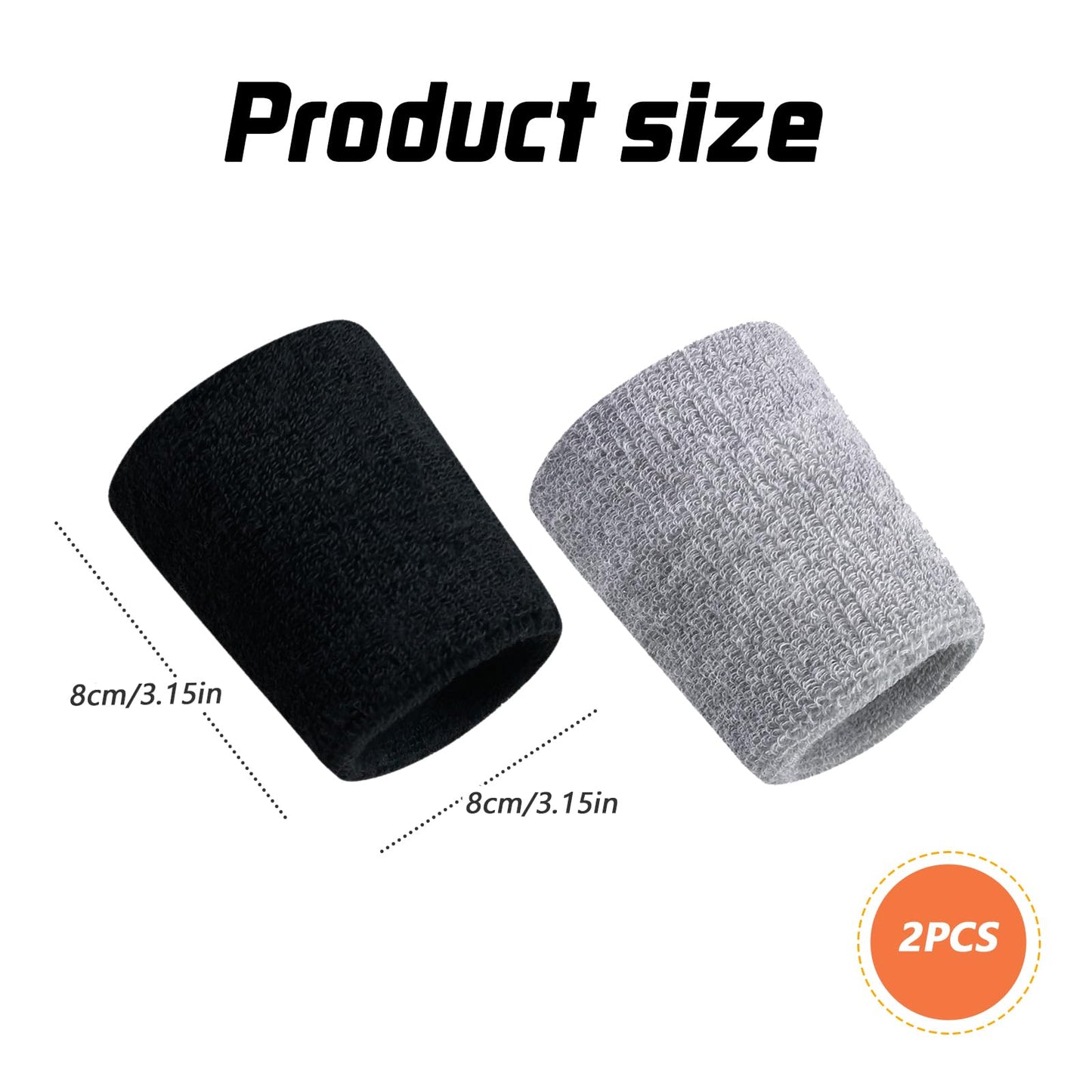2Pairs Wrist Sweatbands Absorbent Breathable Sweat Bands Elastic Sports Wrist Sweatbands for Men and Women Sports Tennis Gym Work Out(Black+Gray)