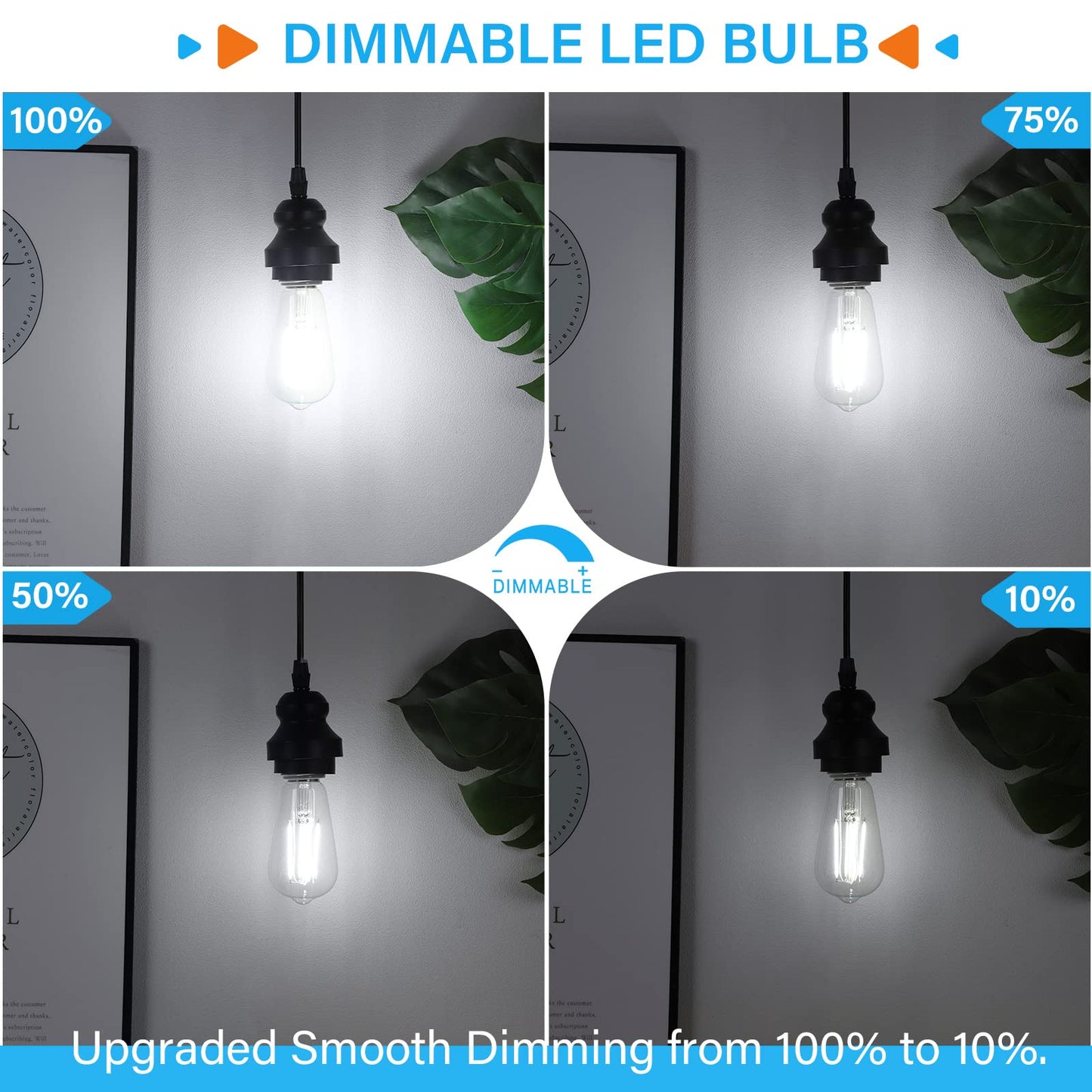 MAXvolador 20-Pack Vintage Edison LED Bulbs 6W, 60W Equivalent Dimmable ST58 Filament Bulb 5000K Daylight White, E26 Base, 850 Lumens