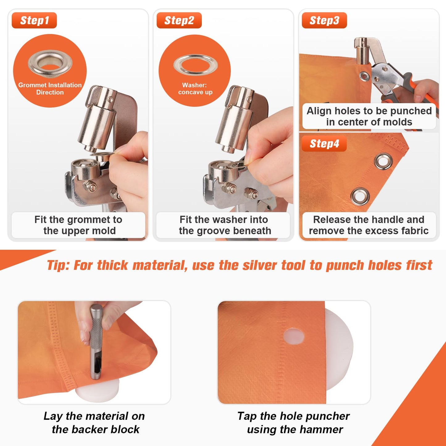 500Pcs 3/8Inch ID Grommet Tool Kit, Tarp Grommet Eyelet Tool Kit for Fabric with 10mm ID Grommets, Manual Grommet Press Fabric Hole Punch Tool for Tarp, Fabric, Banner and Canvas