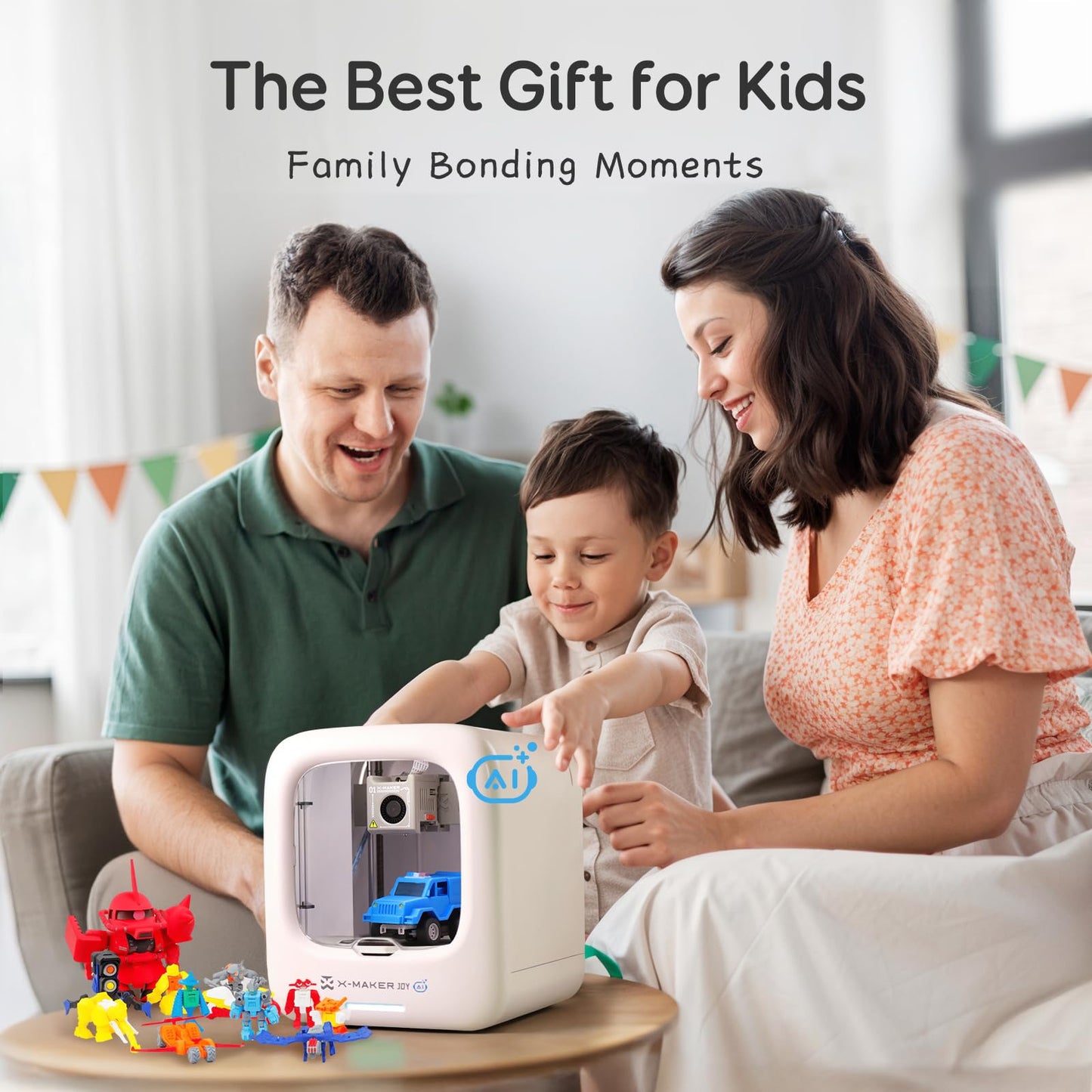 AOSEED 3D Printer for Kids, Fully Assembled AI 3D Printer with 1500+ Models & 17+ Modules, 400mm/s High Speed, Auto Leveling, STEM Toy Gift with 8 PLA Filaments for Home & School, X-Maker Joy AI+