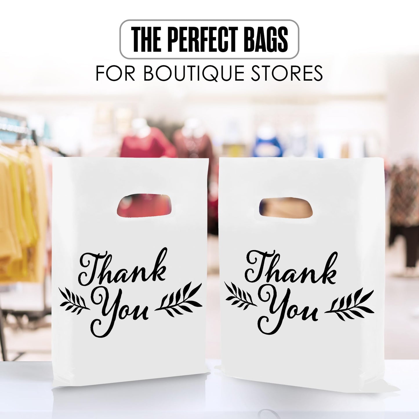 Houseables Thank You Bags, Merchandise Bags, With Handles, Plastic, For Shopping, Retail, Gift, Small Business, Boutique, Store, Customers, Product, Vendor, Events, Holiday, White, 16”x18”, Bulk 500PK