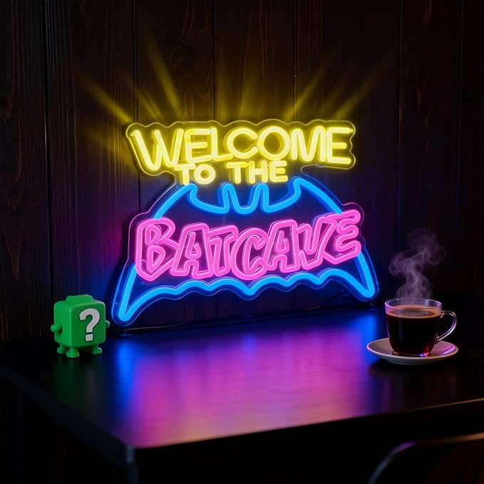 Bat Cave Neon Sign - Wall Decor, Halloween Deocr, Room, Funny Home Decor, Neon Light, LED Sign, Hanging, Bedroom, Dorm, Man Cave, Christmas Supply (USB)