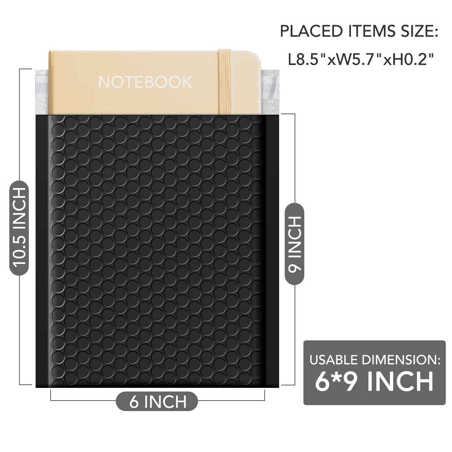 GSSUSA 100 Pack Bubble Mailers 6x10 Inches Bubble Mailer Usable Size 6x9" Envelopes Small Packaging Mailing Envelope Bags Shipping Bag Bulk Pack Self Seal Package Mail Packing Business Supplies, Black