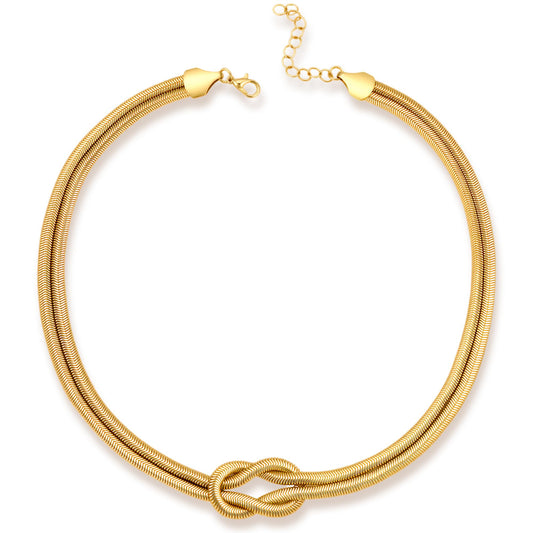 BONJOULRY Chunky Gold Knot Choker Necklace for Women Herringbone 14K Gold Plated Simple Choker Necklace Snake Chain Design Hypoallergenic Chunky Women's Snake Chain Necklaces