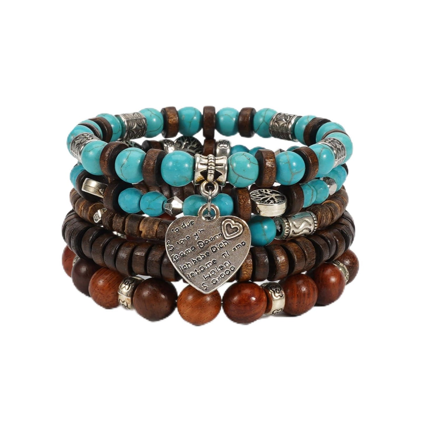 Briutn Vintage Wood Beaded Stretch Bracelets Bohemian Retro Stackable Elastic Bracelet for Women Men Summer Beach Holiday Jewelry