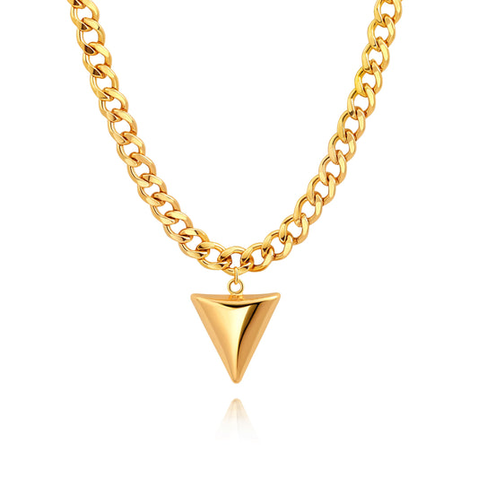 PEARLADA Chunky Gold Plated Triangle Pendant Necklace, Statement Large Shark Tooth Necklace, Adjustable Cuban Chain Geometric Jewelry