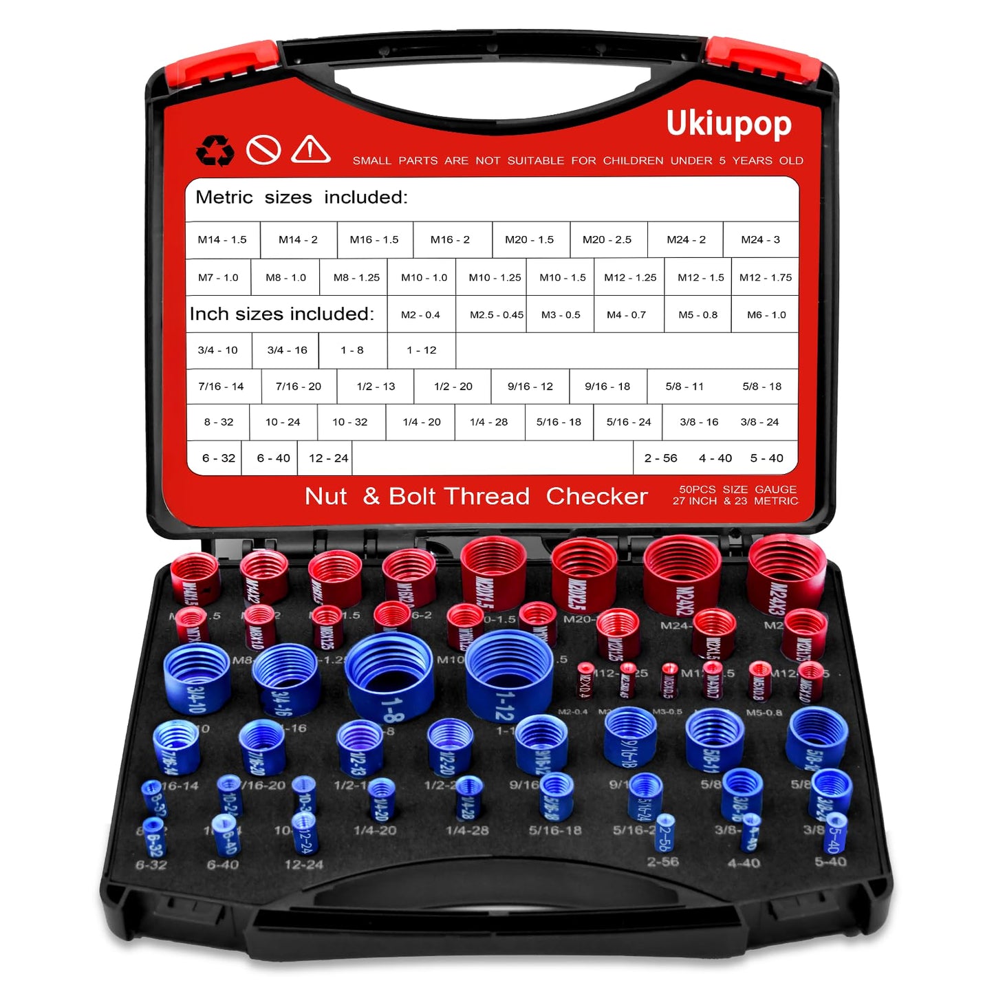 50PCS Thread Checker Kit – SAE & Metric Bolt Thread Checker, Nut & Bolt Size Finder Tool (27 SAE + 23 Metric) – Thread Gauge for Quickly Identifying Screw, Nut, and Bolt Sizes