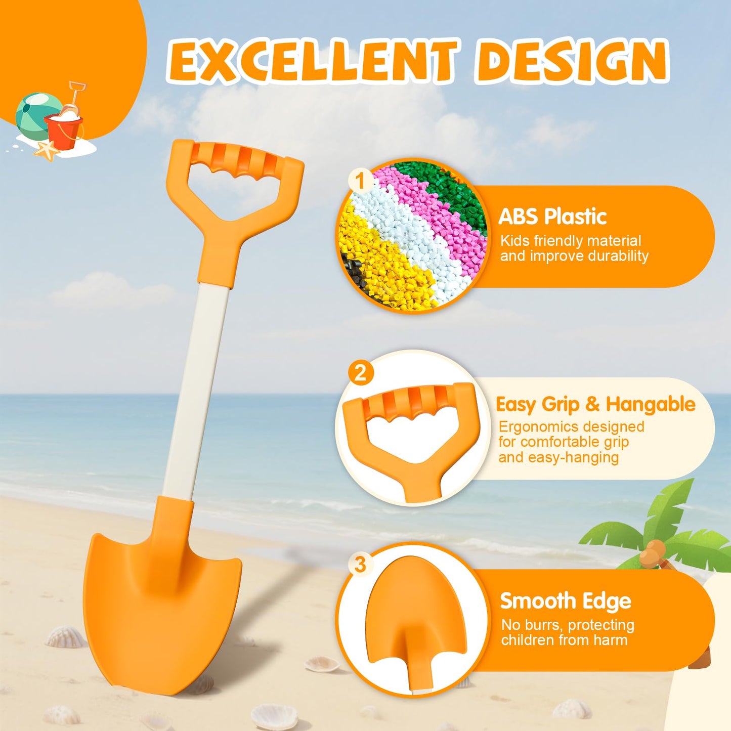 QINGLER 20” Long Sand Beach Shovels for Kids Heavy Duty Plastic Sand Scoops