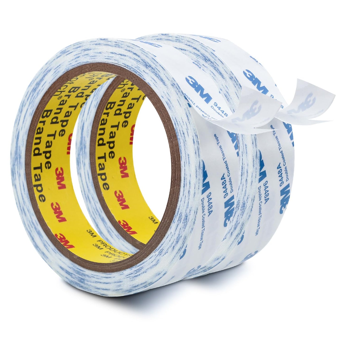3M Double Sided Tape 1"×32.8Ft 2 Pack 9448A Double Coated Tissue Tape Adhesive Sticky Tape Translucent Removable for Foam Art Craft Nameplate Bonding