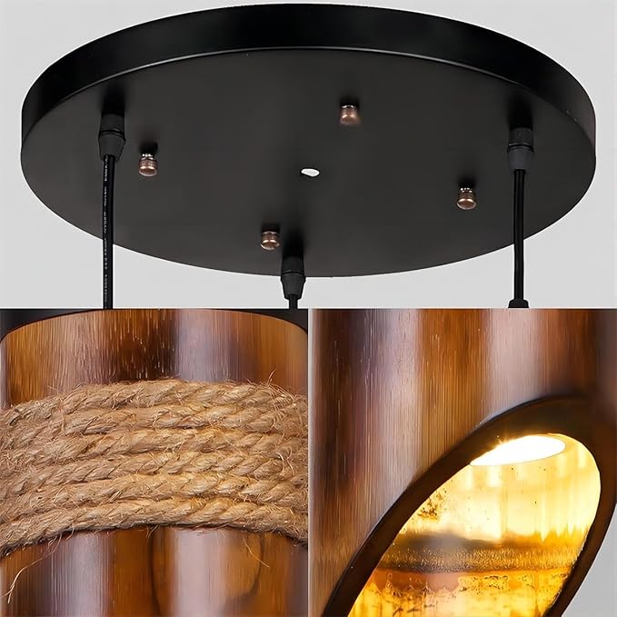 LIGHTLAND Rustic Bamboo Pendant Lights, 12 Inch, 3-Pack for Dining Room, Zen Tea Room, Retro Style