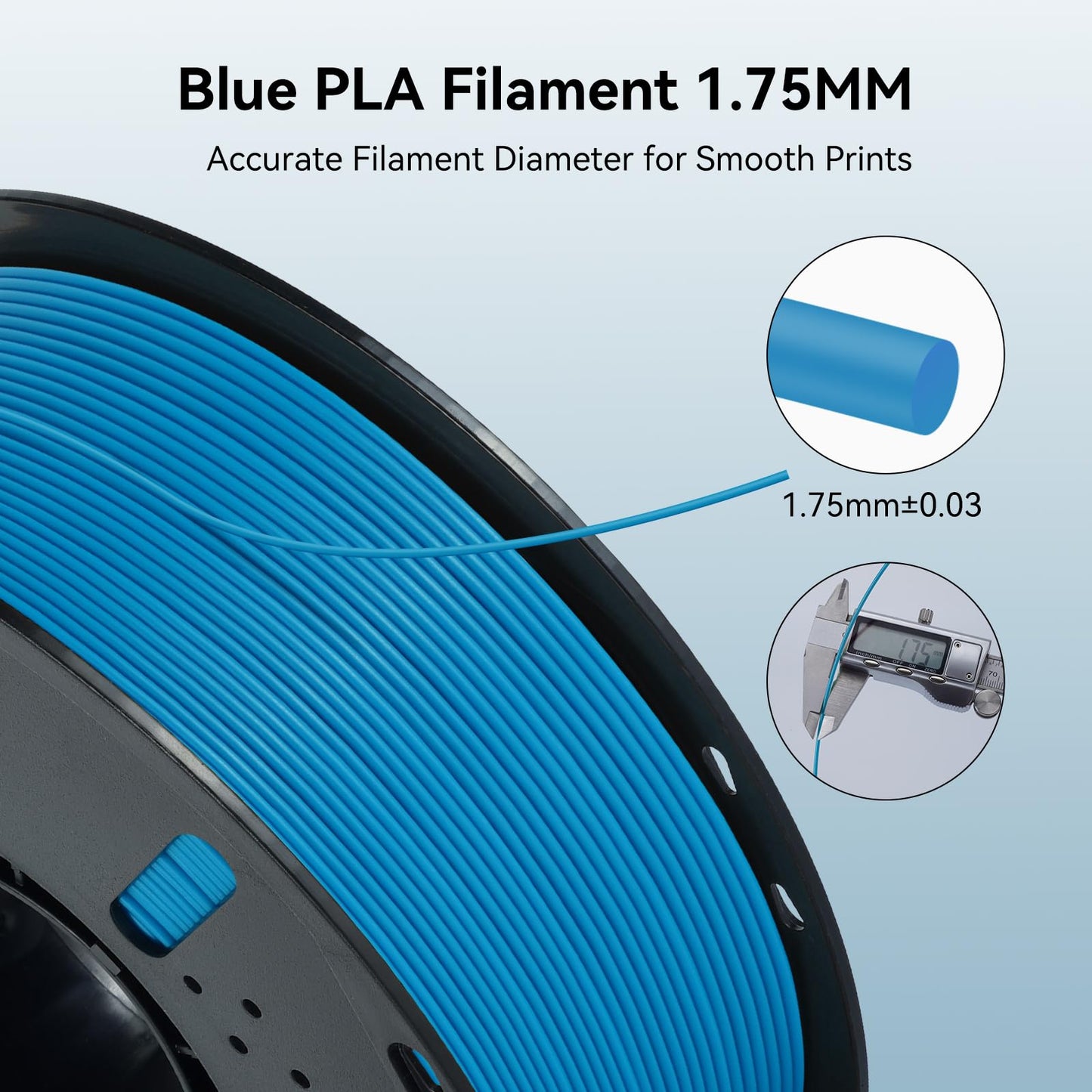 Kingroon Blue PLA Filament 1.75mm 1kg，Easy to Print & Helps Reduce Clogging, High Precision ±0.03mm for Most FDM Printers，Light Blue
