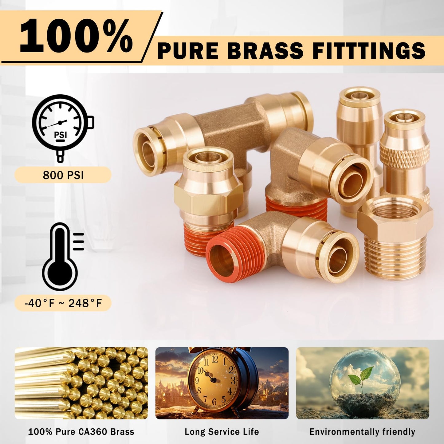 CheeMuii 156 PCS Brass DOT Air Line Fittings with 4 Roll 100FT 1/8" 1/4" 3/8" 1/2" DOT Air Lines Kit Push Lock Air Fitting Quick Connect Air Fittings with Air Hose Pneumatic Tubing