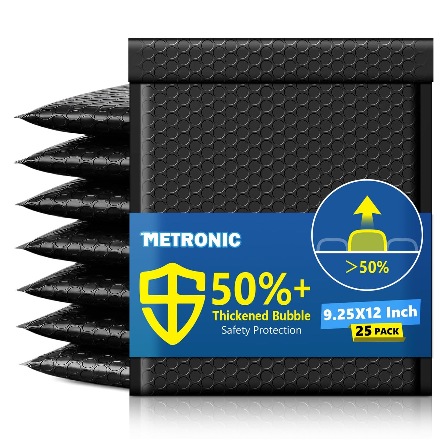 Metronic Extra Deep Bubble Mailers Usable Size 8.5x11" 25 Pack Padded Envelopes 9.25x12" Opaque Self Seal Adhesive Waterproof bubble envelopes Shipping Bag for Books,DVD,Small Business,Black,#2