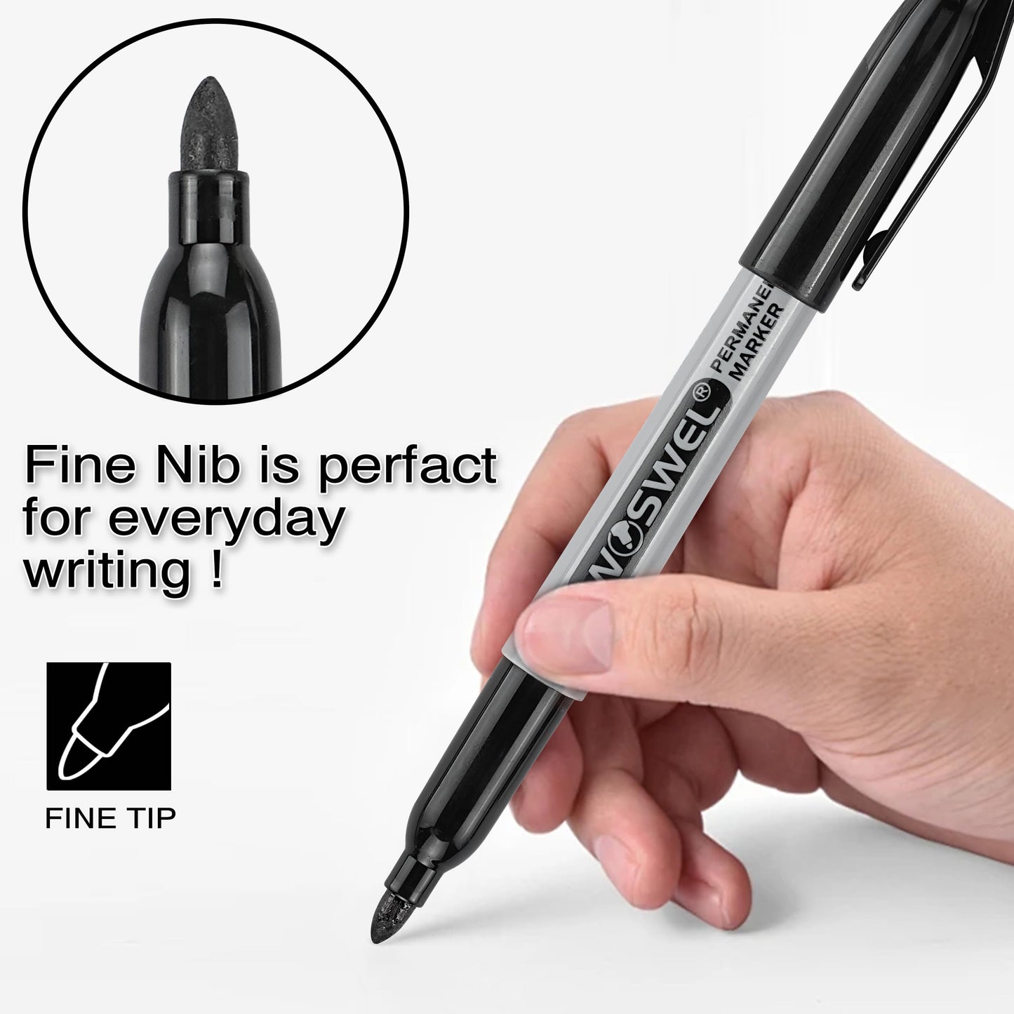 WOSWEL Permanent Markers Bulk, 200 Pack, Black Permanent Marker Pens, Fine Tip, Waterproof, Quick Drying, Smooth Writing, Used on Glass Metal Stone Paper Most Surfaces, Office School Supplies