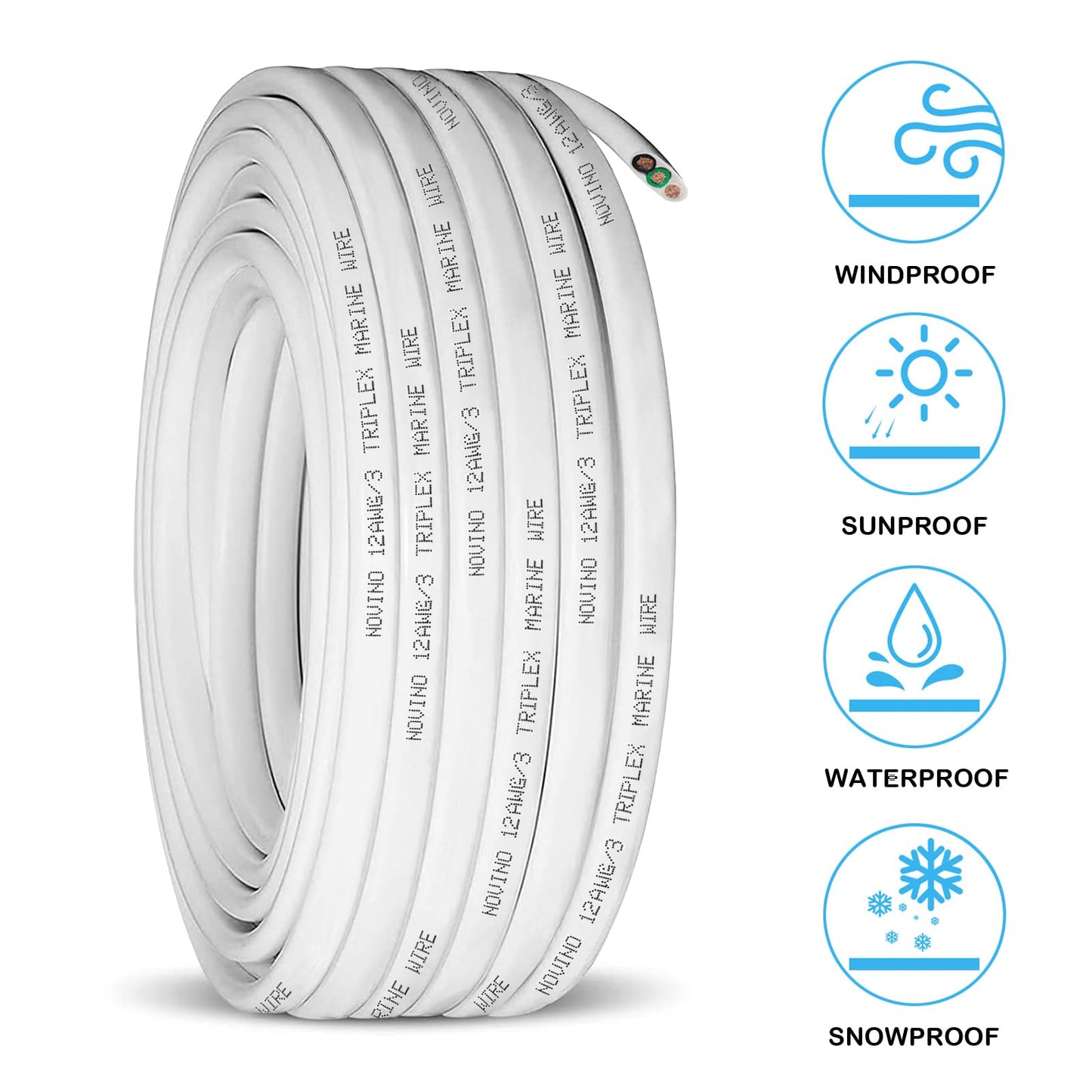 12 Gauge Marine Wire 12/3 Triplex Marine Grade Wire,12/3 AWG 50FT Cable