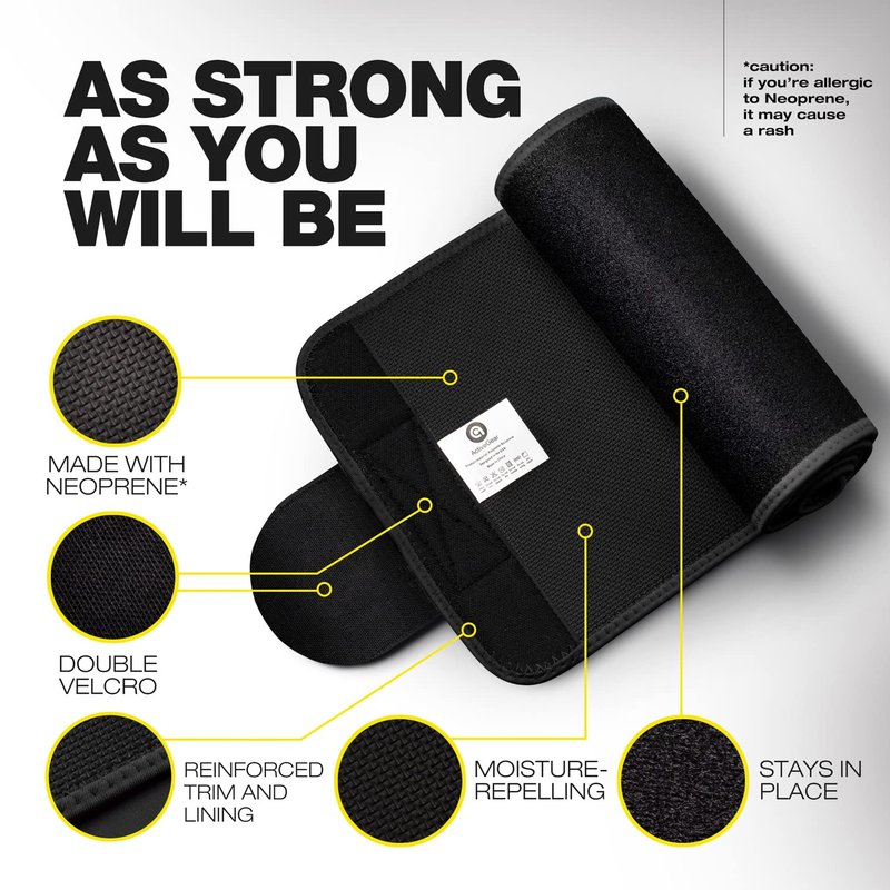ActiveGear Premium Waist Trimmer Belt Slim Body Sweat Wrap for Stomach and Back Lumbar Support, Large: 9" x 46" - Yellow