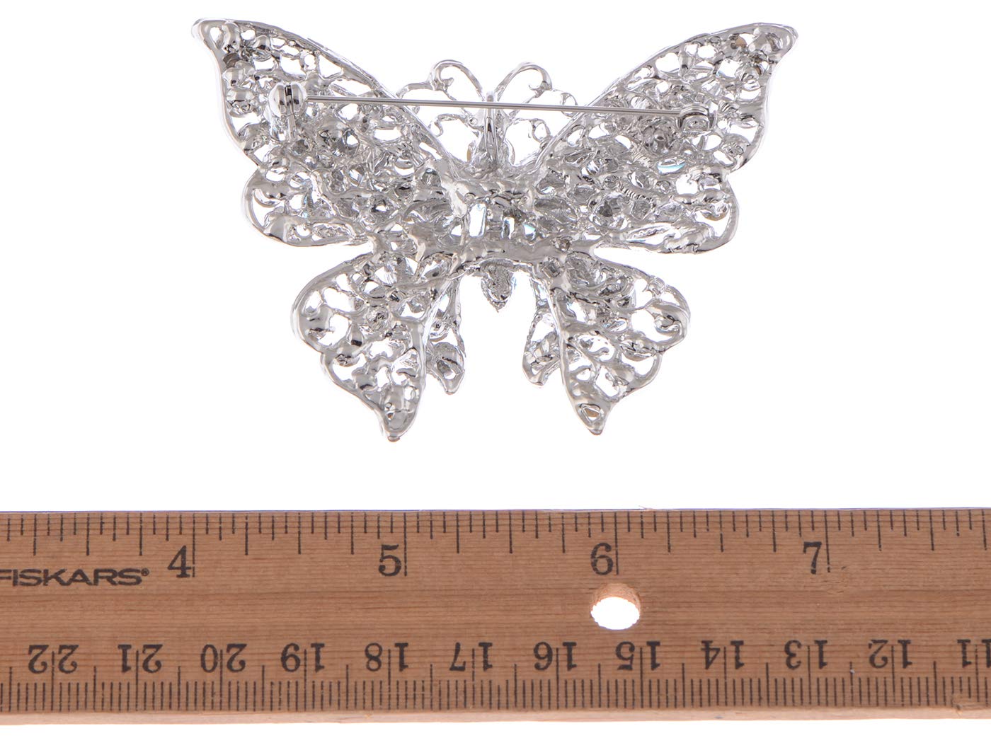 ALILANG Silvery Tone Crystal Rhinestone Hollow Out Butterfly Brooch Pin, Blue