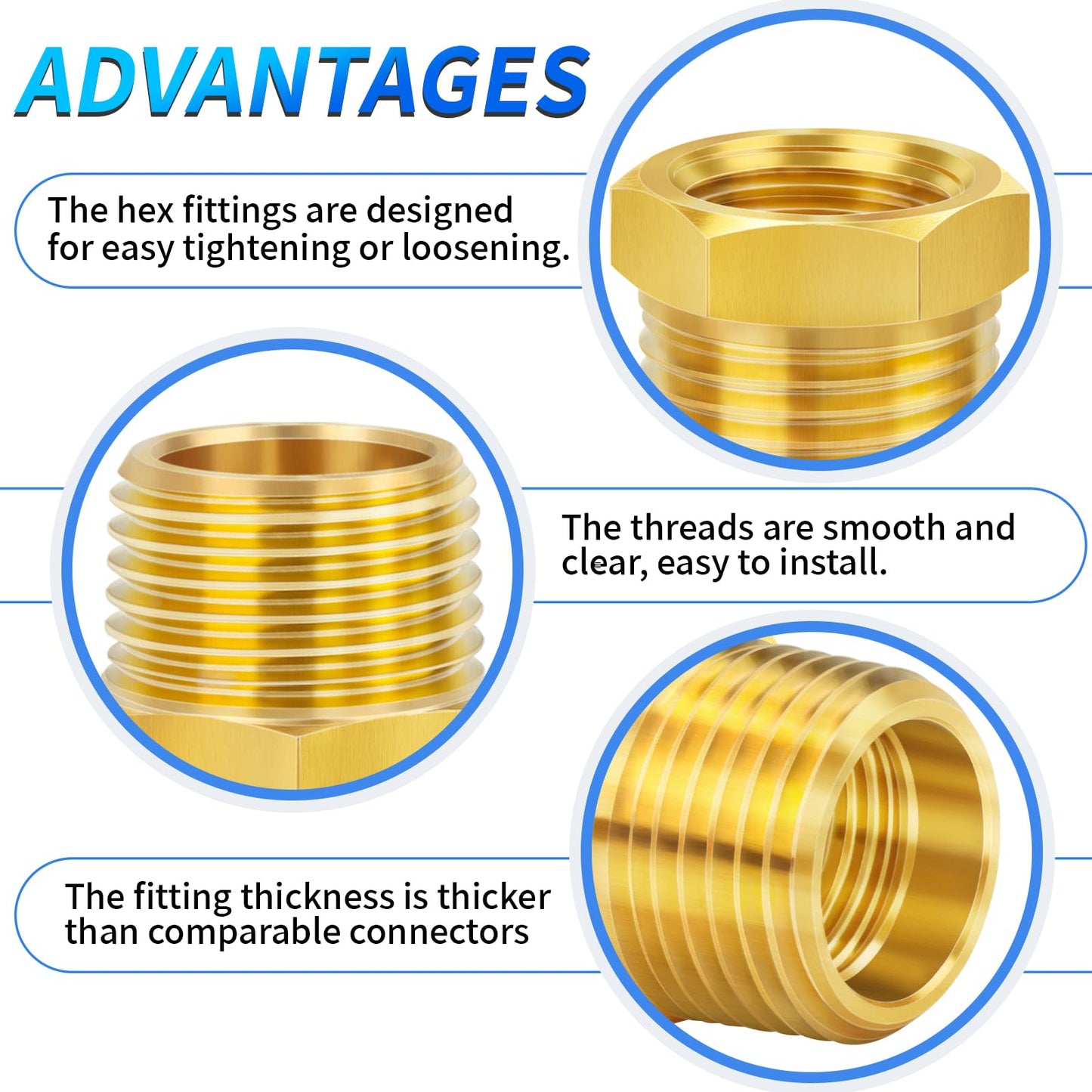 ChillWaves Brass Pipe Fitting, Reducer Hex Bushing 1/2" NPT Male x 1/4" NPT Female Thread Adapter(12-PACK)