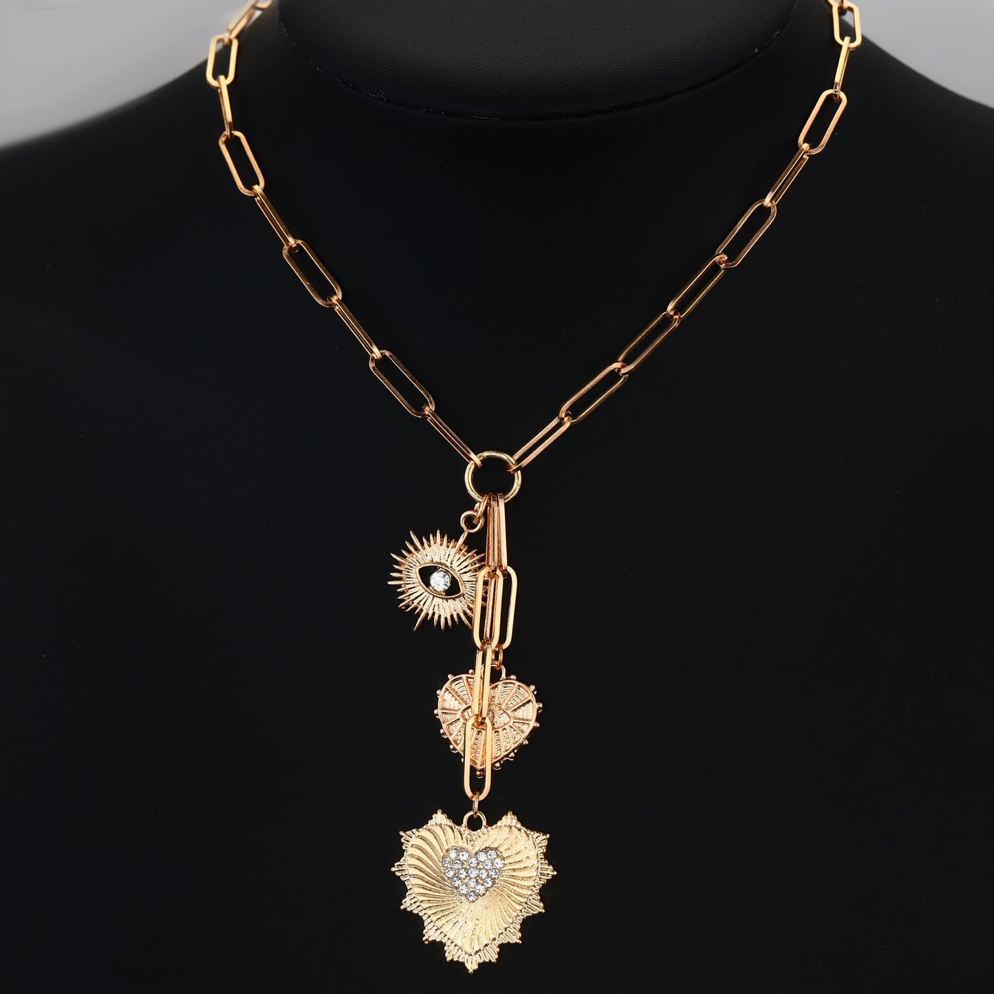 BONJOULRY Chunky Gold Sun Heart Necklace for Women Evil Eye Heart Charm Pendant Necklace Zirconia Charm Necklace Fashion Gold Jewelry Pendant Necklace for Women