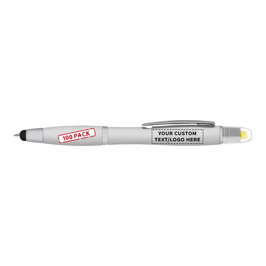 DISCOUNT PROMOS Personalized Smooth Writing Maitland Gel Highlighter Stylus Pens - 100 pack - Highlighters - Customizable Text, Logo - Silver