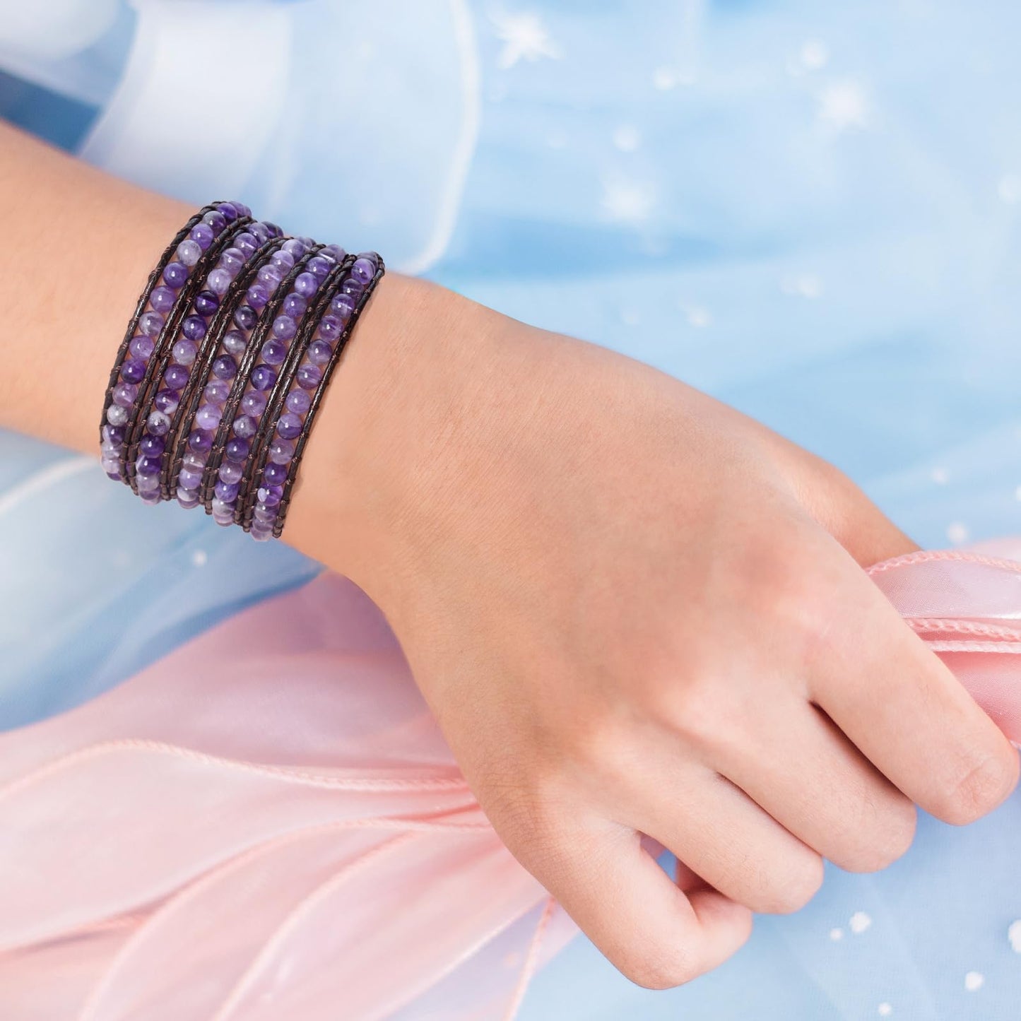 Ayriwoyi Amethyst Bracelet Wrap Bracelets for Women Beaded Wrap Bracelet for Women Healing Crystal Adjustable Natural Stone Bracelet