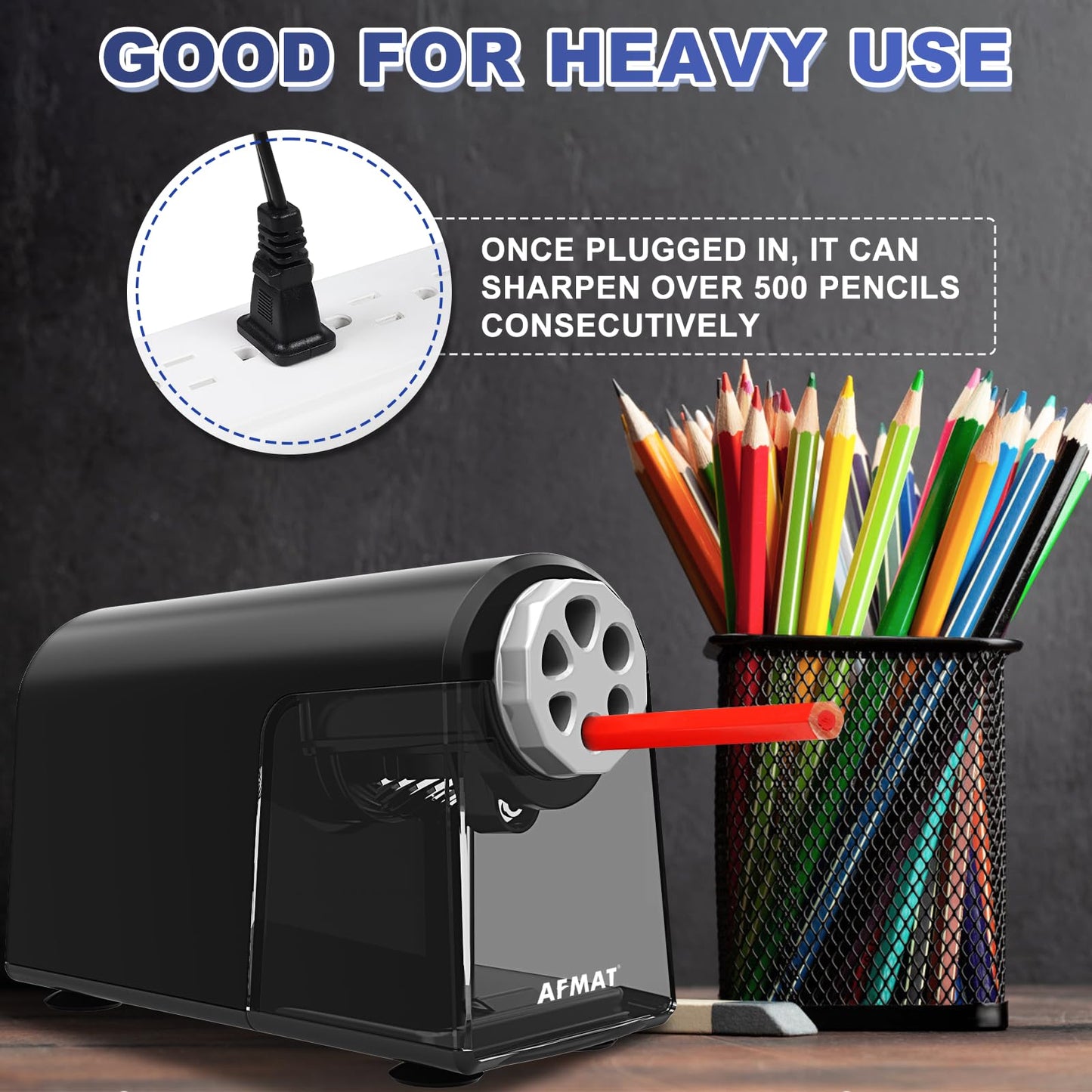AFMAT Electric Pencil Sharpener for Classroom, 6 Holes, Heavy Duty Pencil Sharpeners for Home, Pencil Sharpener Plug in for 6-11mm Pencils, Auto Stop, Super Fast, Save Pencils, PSX2