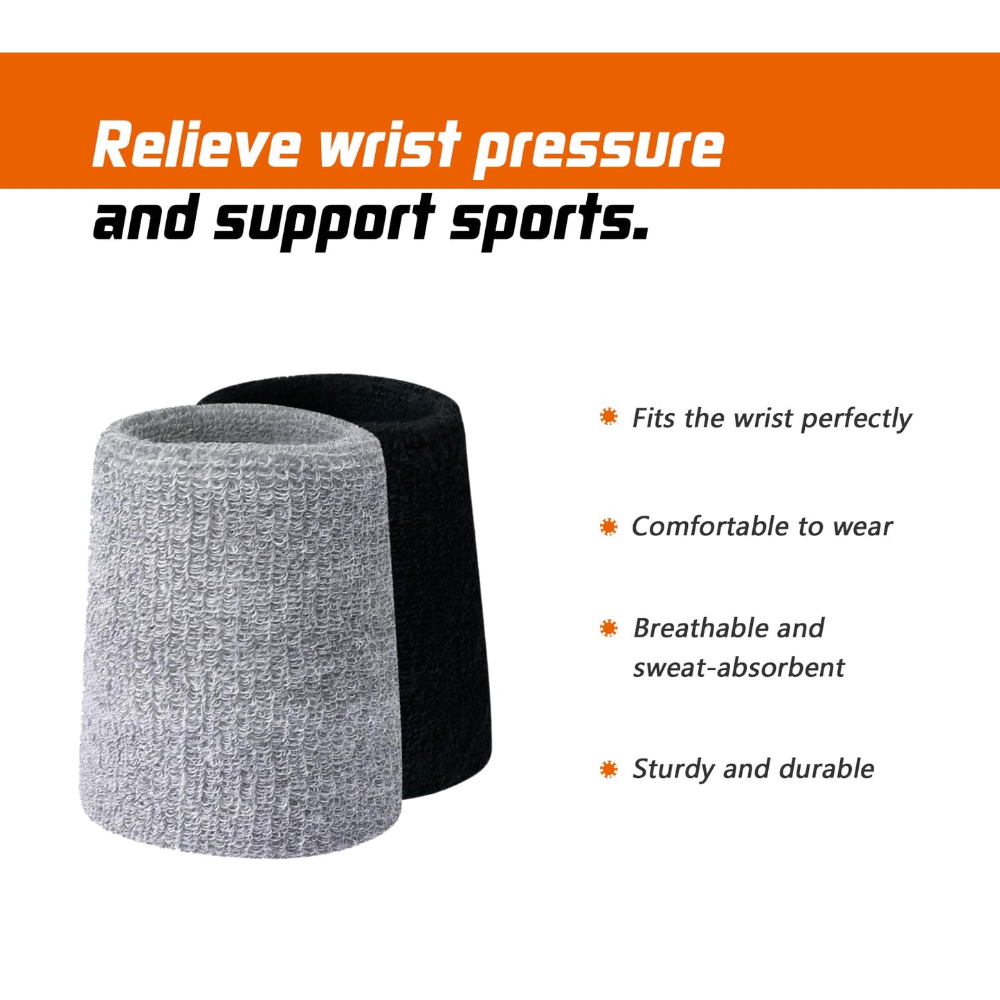 2Pairs Wrist Sweatbands Absorbent Breathable Sweat Bands Elastic Sports Wrist Sweatbands for Men and Women Sports Tennis Gym Work Out(Black+Gray)