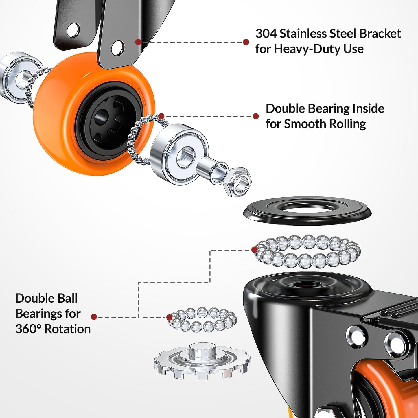 HOLKIE 2 Inch Side Mount Caster Wheels Set of 4,Heavy Duty L-Shaped Bracket Casters with Screws,550 LBS Capacity Dual Locking Swivel Wheels for Coffee Table,Plywood,Workbench,Furniture,Cabinet