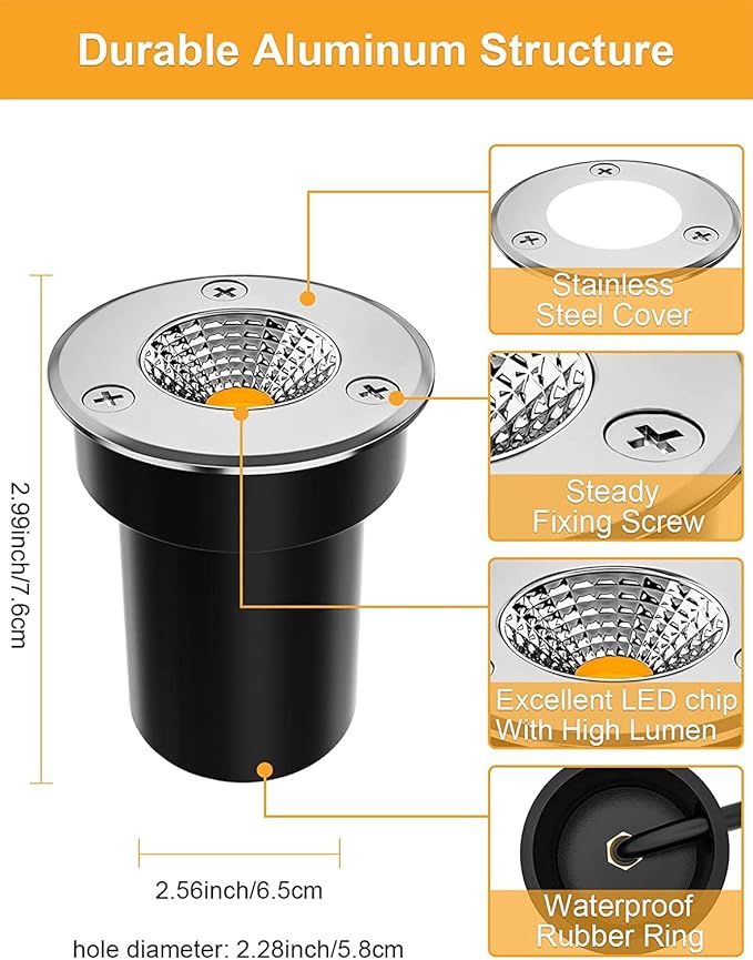 ZUCKEO Low Voltage Landscape Lights Well Lights Landscape LED in Ground Light IP67 Waterproof Outdoor Landscape Lighting Wired Floor Pathway Deck Step Garden with Connectors (20Pack Warm White)
