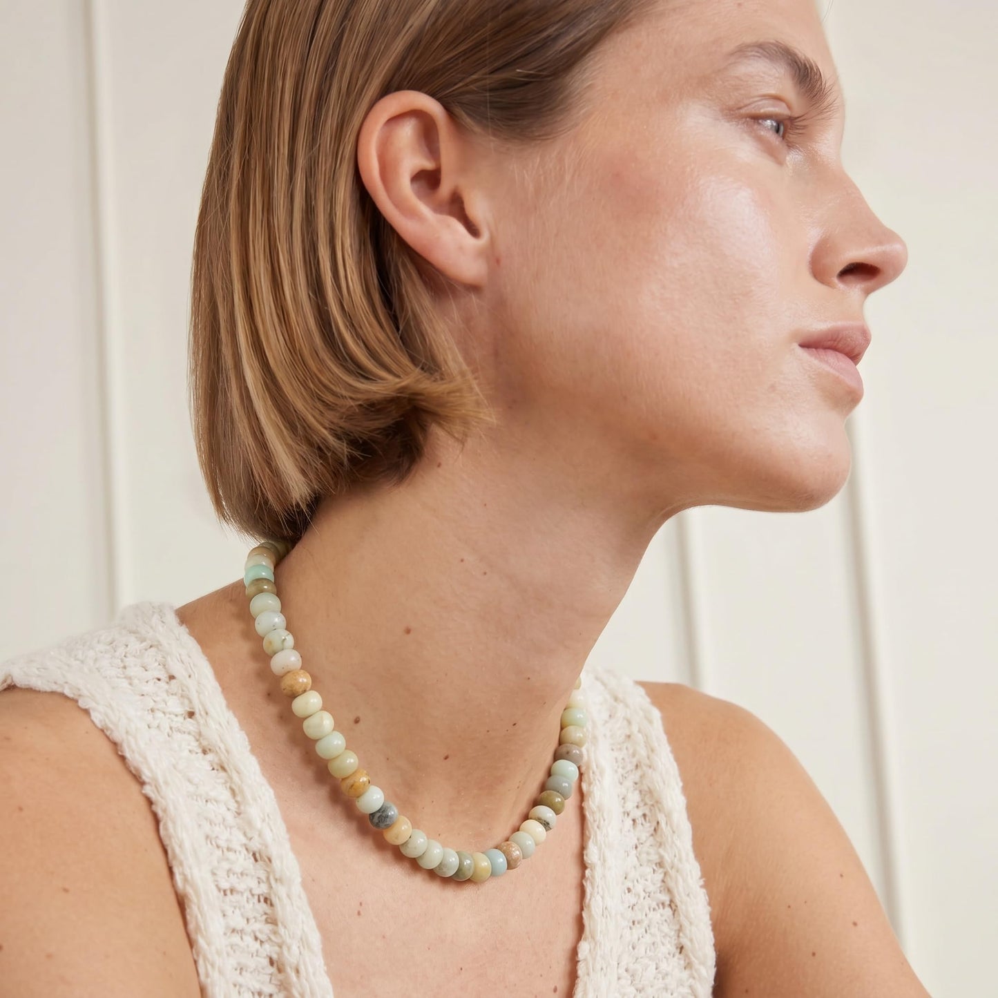 Badu Teal Gemstone Beaded Necklace for Women Natural Stone Bead Beach Rainbow Choker Necklace Fashion Trendy Jewelry Gifts