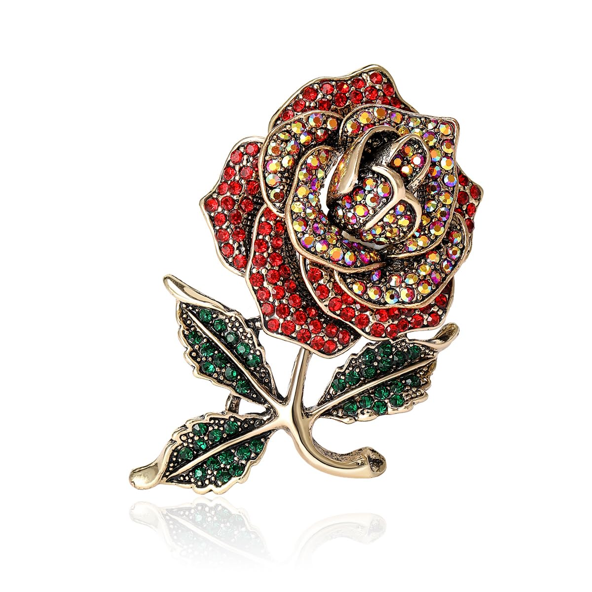 YOQUCOL Rose Flower Brooch Pin for Women Golden Cubic Zirconia Crystal Flower Lapel Pin Brooches