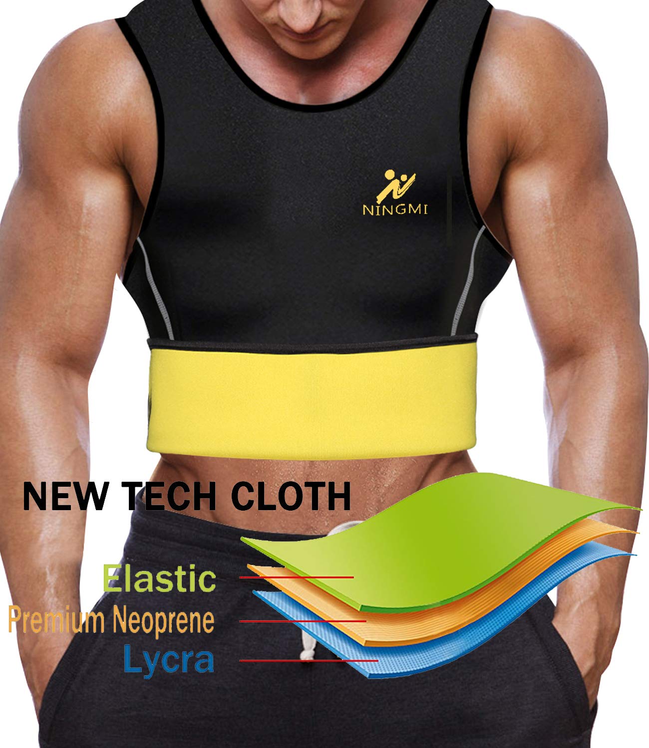 NINGMI Sweat Vest for Men Neoprene Waist Trainer Tank Weighted Vest Waist Trimmer Sauna Suit Running Vest