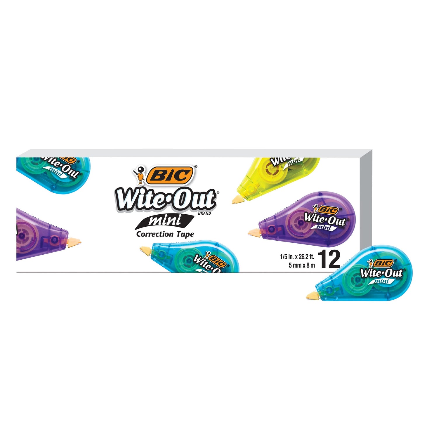BIC Wite-Out Brand Mini Correction Tape, White Out, Tape Applies Dry, Great For School And Home 12-Count (Pack of 12, 144 Count Total)