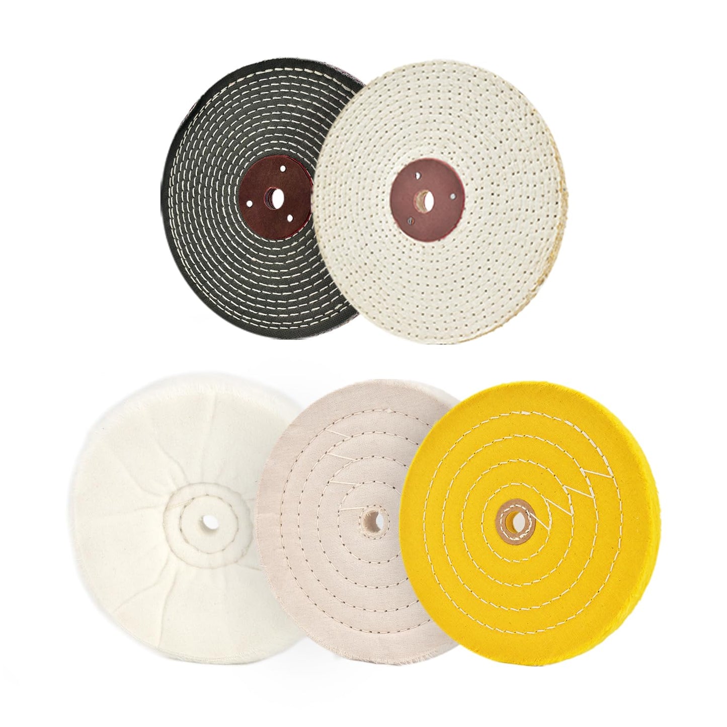 SCOTTCHEN 8 inch Buffing Polishing Wheel Soft(60 Ply) Fine（60 Ply） Medium（40 Ply） Coarse（3/5 in Thick） Rough（3/5 in Thick） Polish Pad for Bench Grinder with 5/8" Arbor Hole 5 Pcs