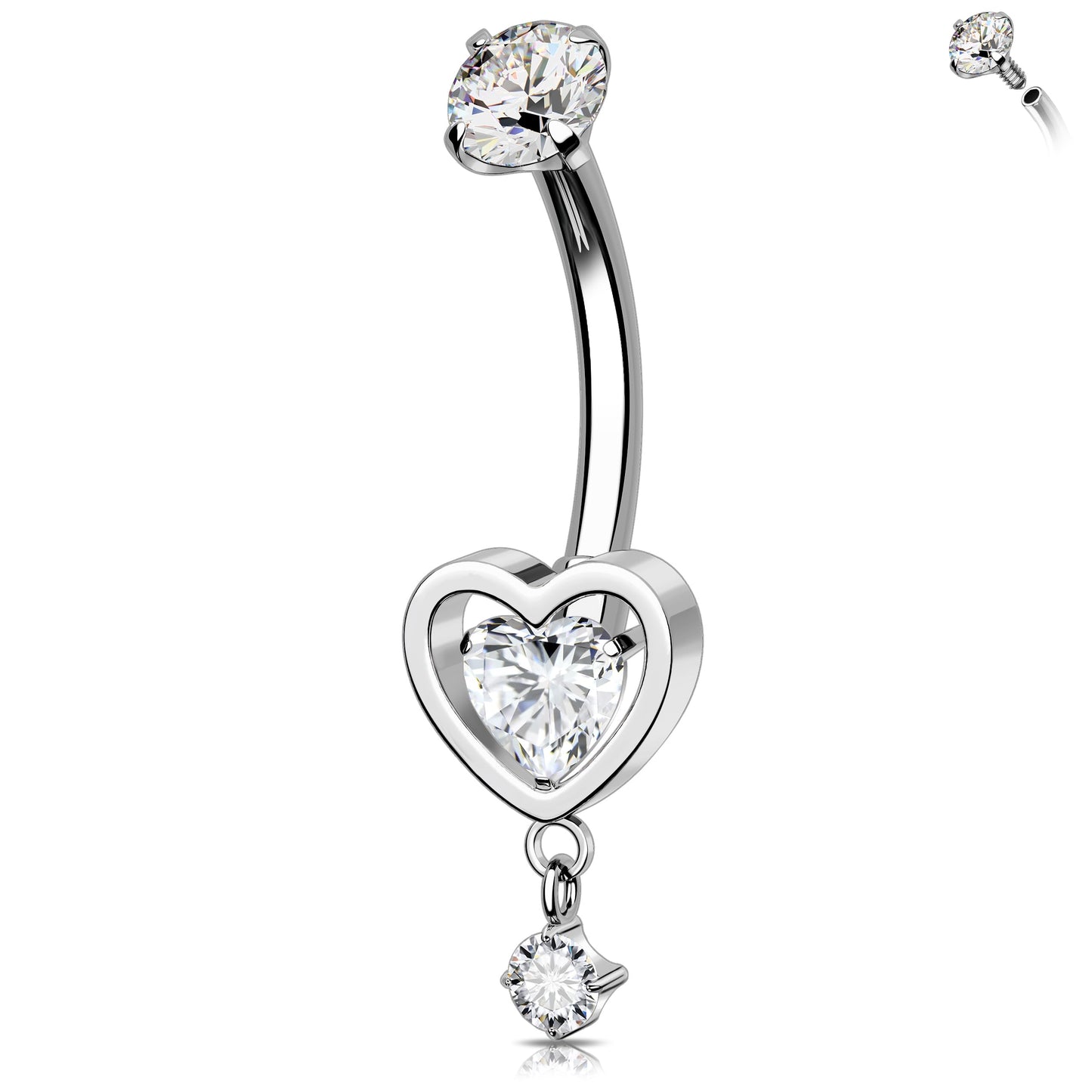 Melighting Heart Titanium Belly Button Ring Internally Threaded 14G Dangle Belly Ring Belly Piercing Jewelry Titanium G23 Naval Ring Clear Cz 10mm Body Piercing Jewelry