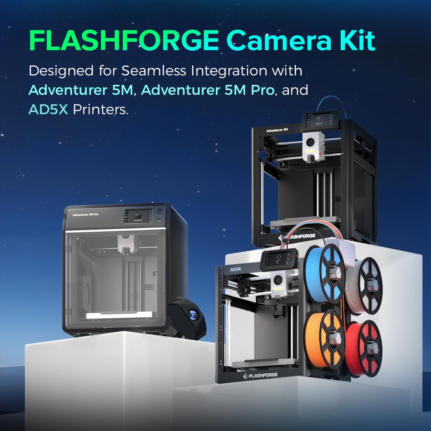FLASHFORGE Camera Kit for Adventurer 5M/Pro/AD5X 3D Printer, Real-time and Remote Monitoring, Compatible with Flash Maker App, 3D Printer Parts for AD5M/AD5M PRO/AD5X