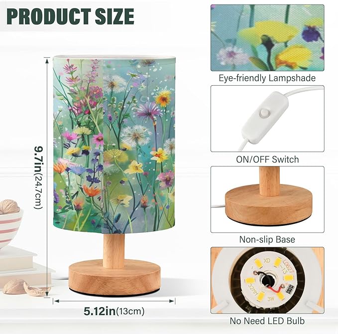 senya Table Lamp for Bedroom Living Room, Dandelions Wildflowers Spring Bedside Lamps with USB Charging Ports Nightstand Light Lamps, Bird 2, E08D23010
